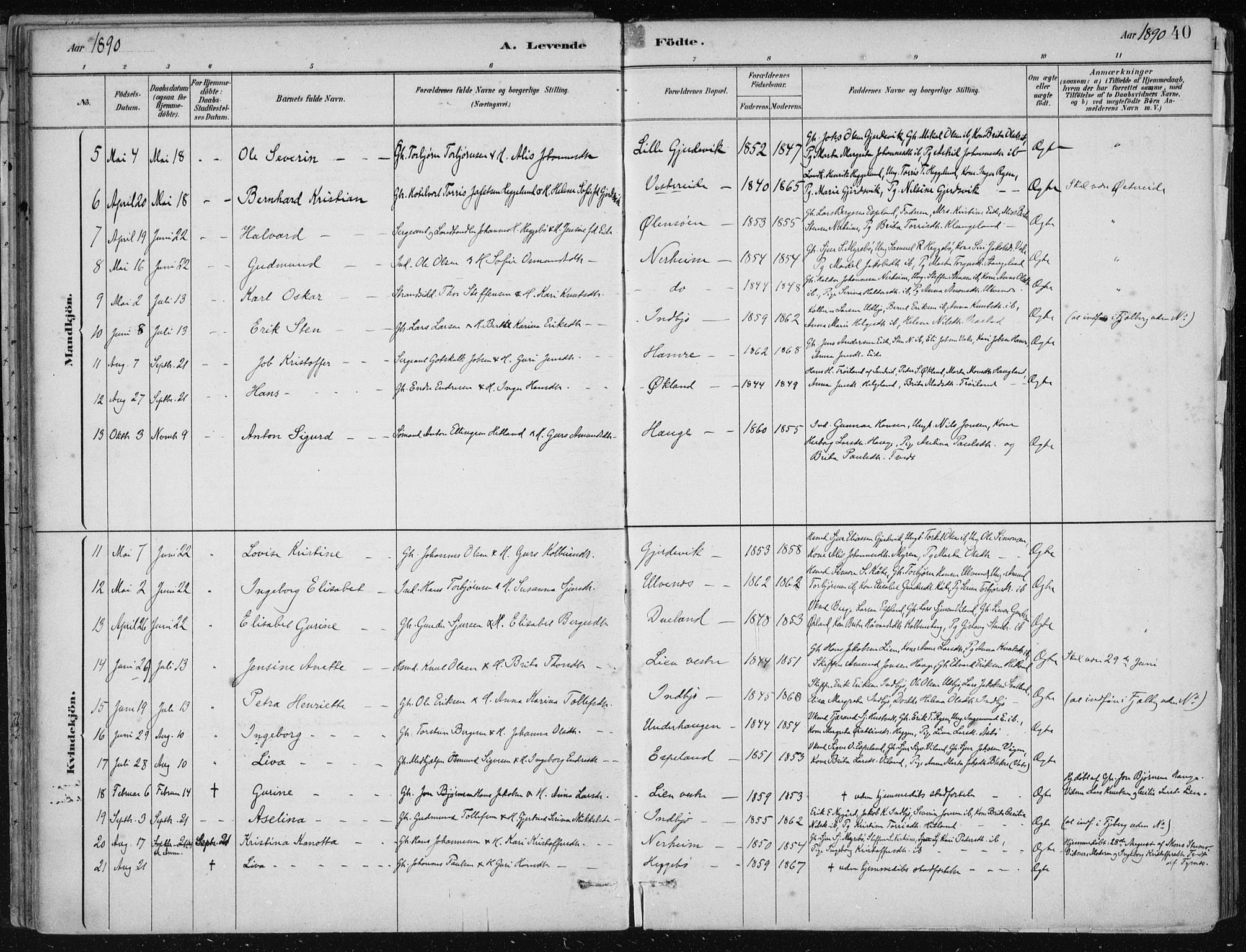 Fjelberg sokneprestembete, AV/SAB-A-75201/H/Haa: Parish register (official) no. D 1, 1879-1918, p. 40