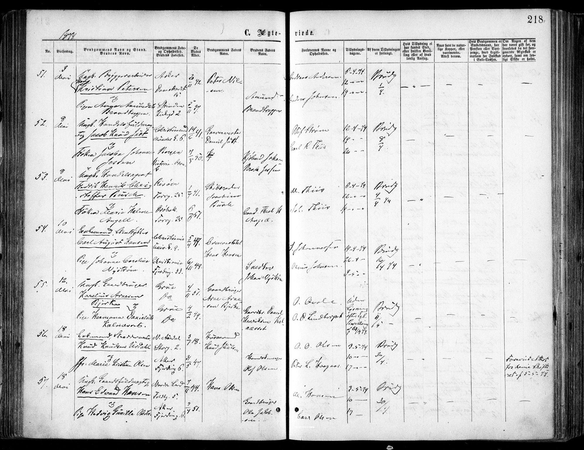 Oslo domkirke Kirkebøker, SAO/A-10752/F/Fa/L0021: Parish register (official) no. 21, 1865-1884, p. 218