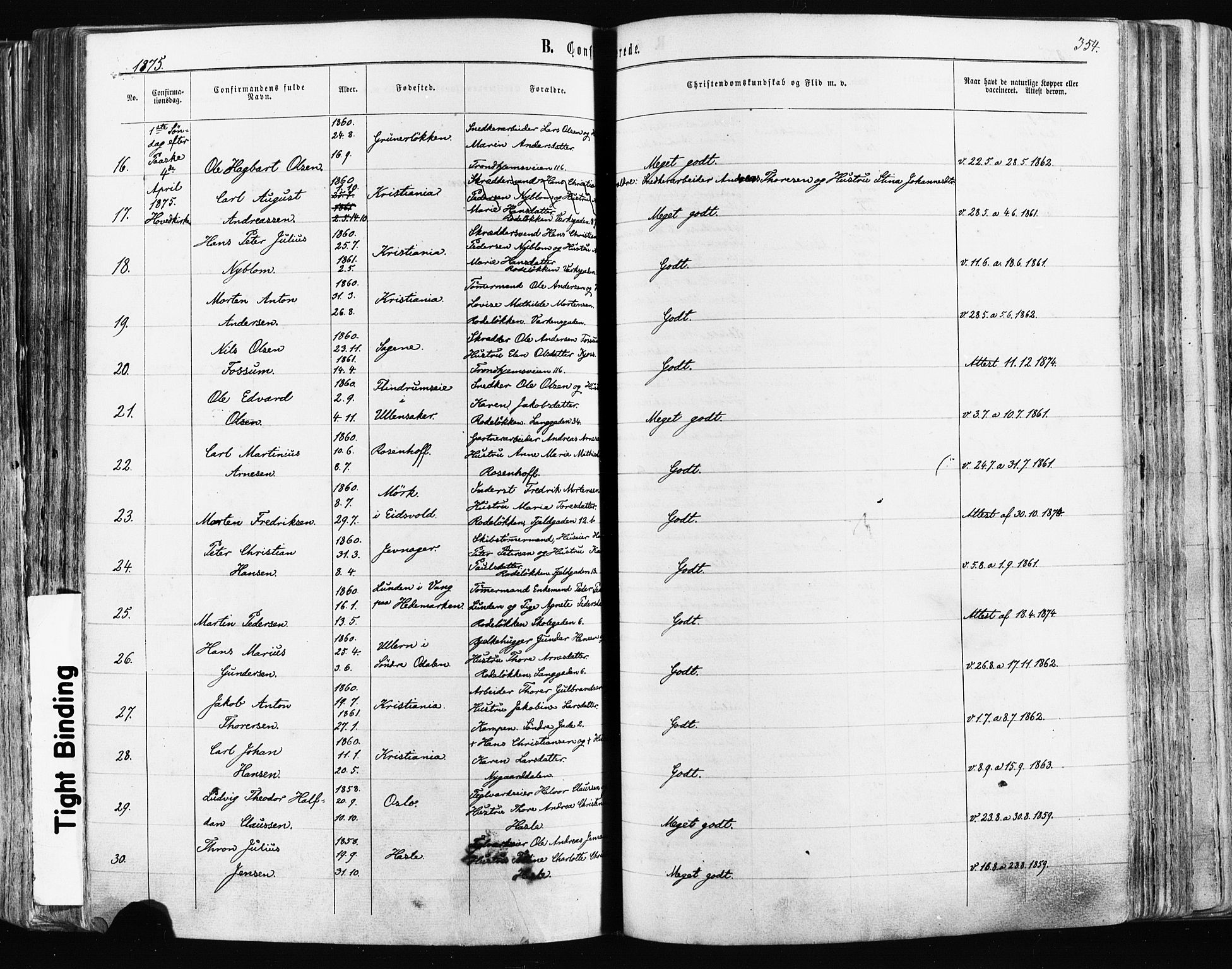 Østre Aker prestekontor Kirkebøker, AV/SAO-A-10840/F/Fa/L0003: Parish register (official) no. I 3, 1869-1875, p. 354