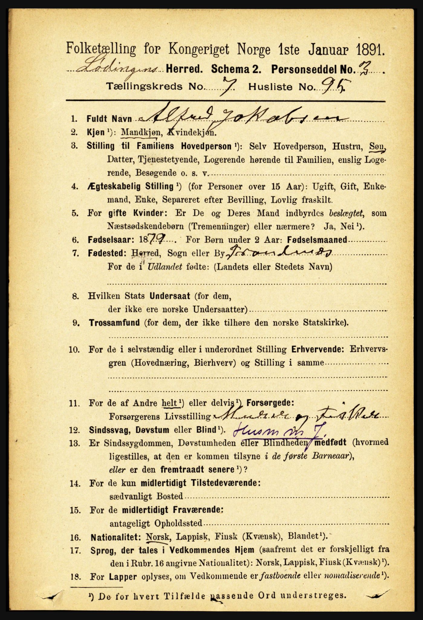 RA, 1891 census for 1851 Lødingen, 1891, p. 3948