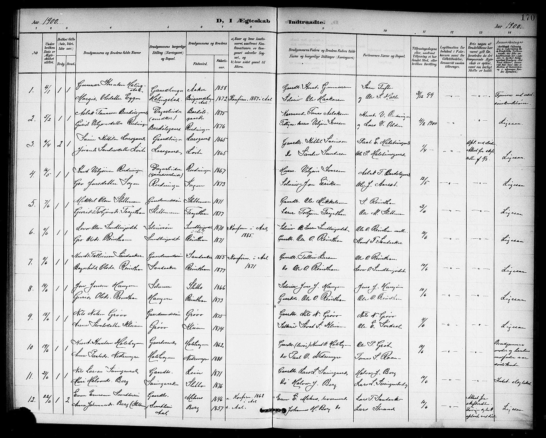 Hol kirkebøker, AV/SAKO-A-227/G/Ga/L0001: Parish register (copy) no. I 1, 1900-1919, p. 170