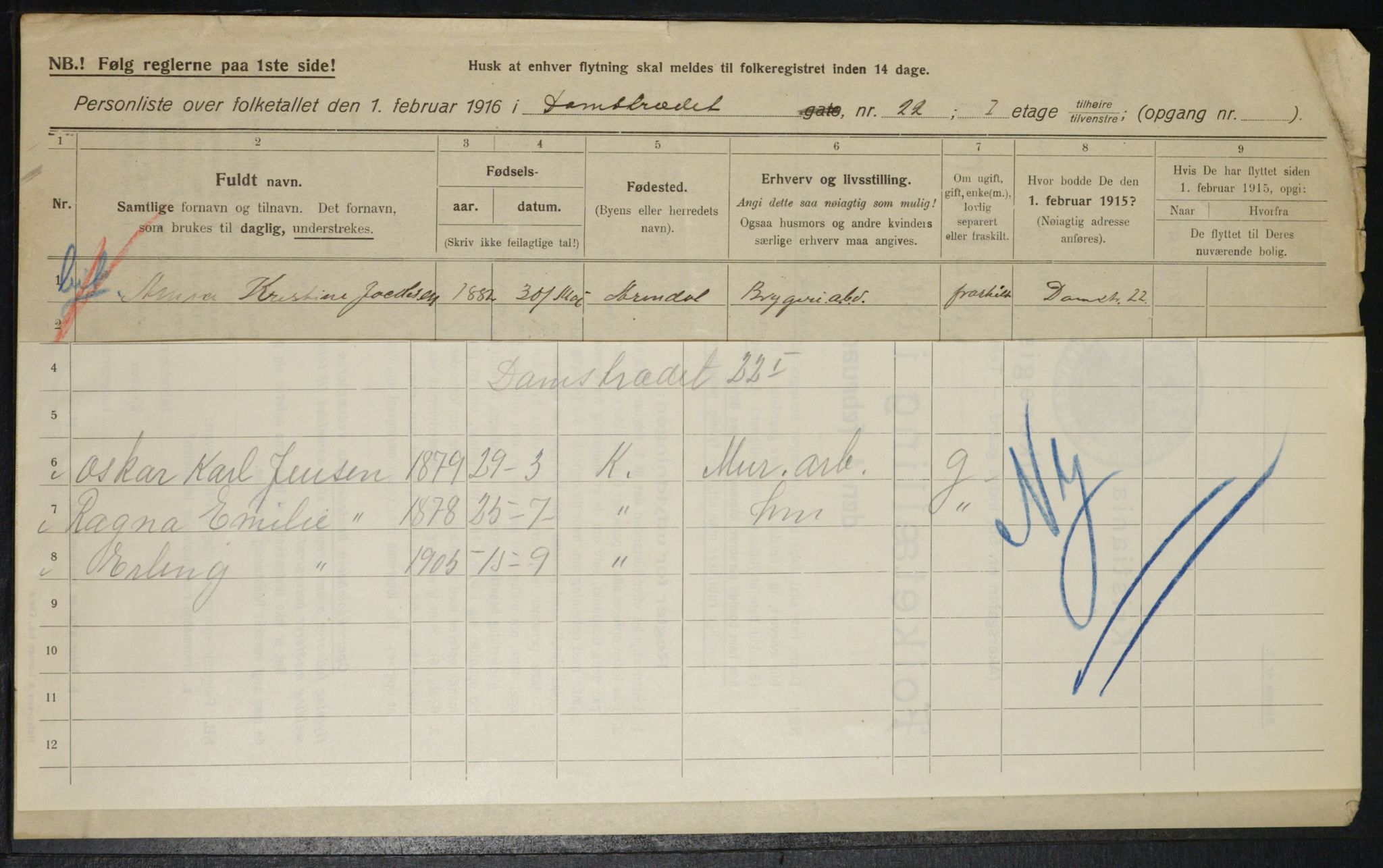 OBA, Municipal Census 1916 for Kristiania, 1916, p. 14620