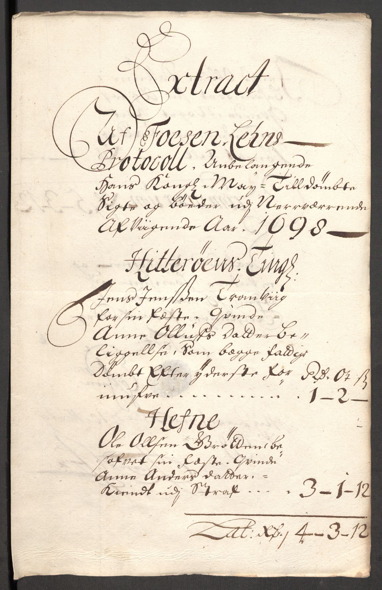 Rentekammeret inntil 1814, Reviderte regnskaper, Fogderegnskap, RA/EA-4092/R57/L3853: Fogderegnskap Fosen, 1698-1699, p. 38