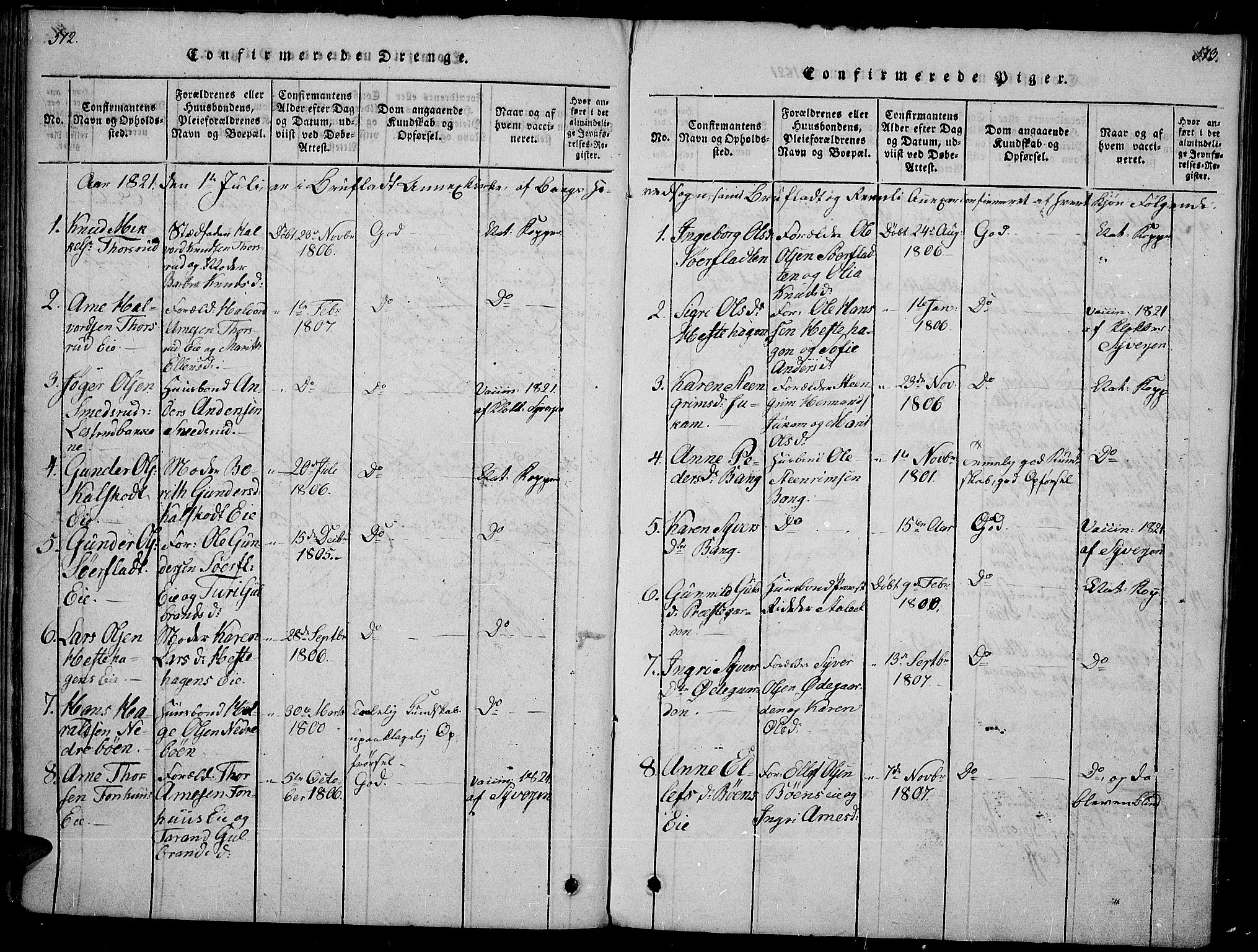 Sør-Aurdal prestekontor, SAH/PREST-128/H/Ha/Haa/L0002: Parish register (official) no. 2, 1815-1840, p. 512-513