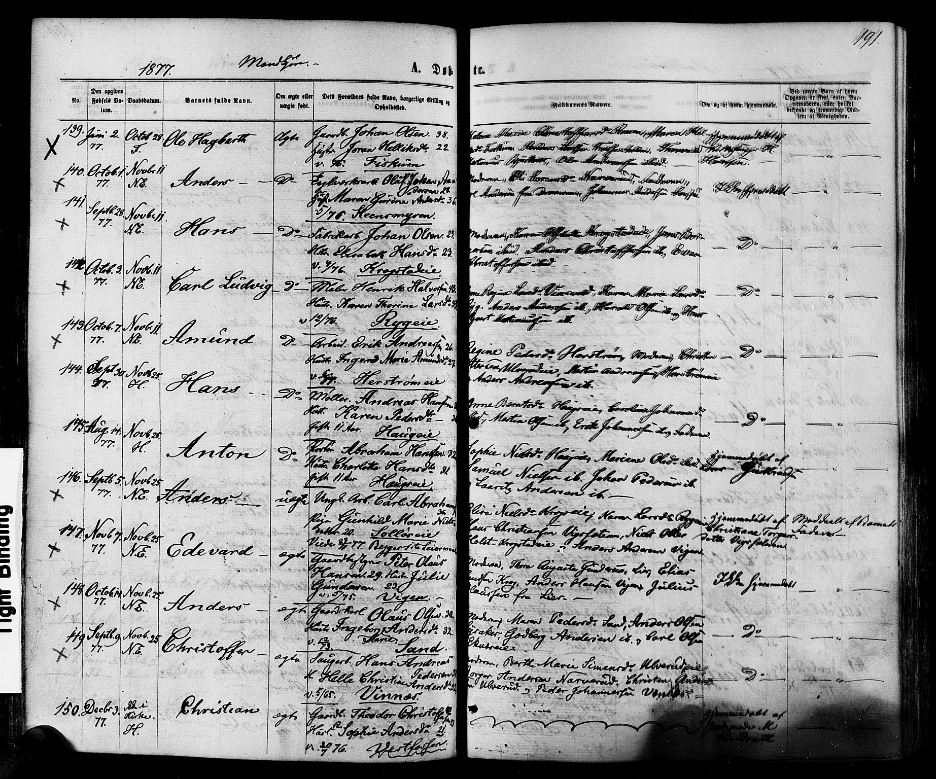 Eiker kirkebøker, AV/SAKO-A-4/F/Fa/L0017: Parish register (official) no. I 17, 1869-1877, p. 191