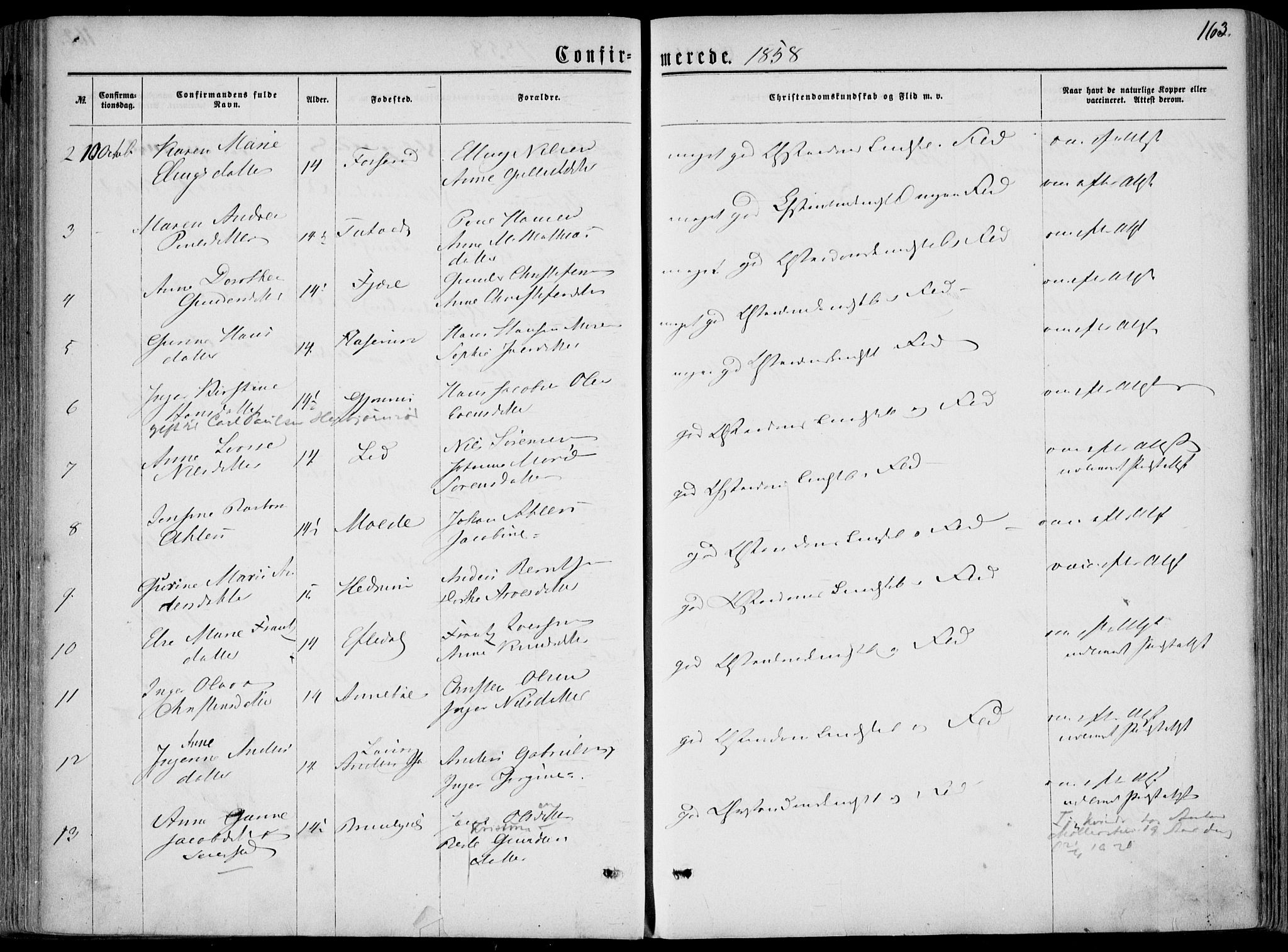 Hedrum kirkebøker, AV/SAKO-A-344/F/Fa/L0007: Parish register (official) no. I 7, 1857-1868, p. 163