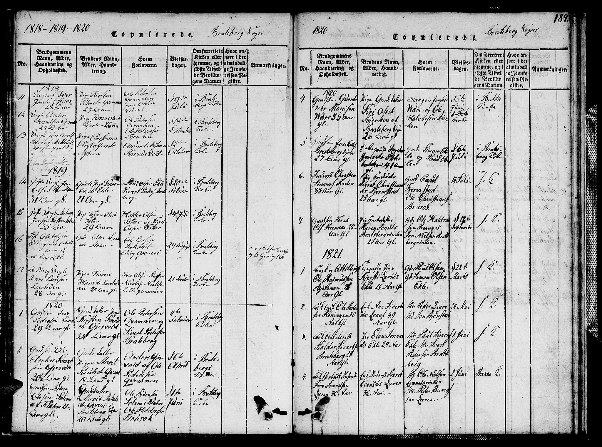 Ministerialprotokoller, klokkerbøker og fødselsregistre - Sør-Trøndelag, SAT/A-1456/608/L0336: Parish register (copy) no. 608C02, 1817-1827, p. 189