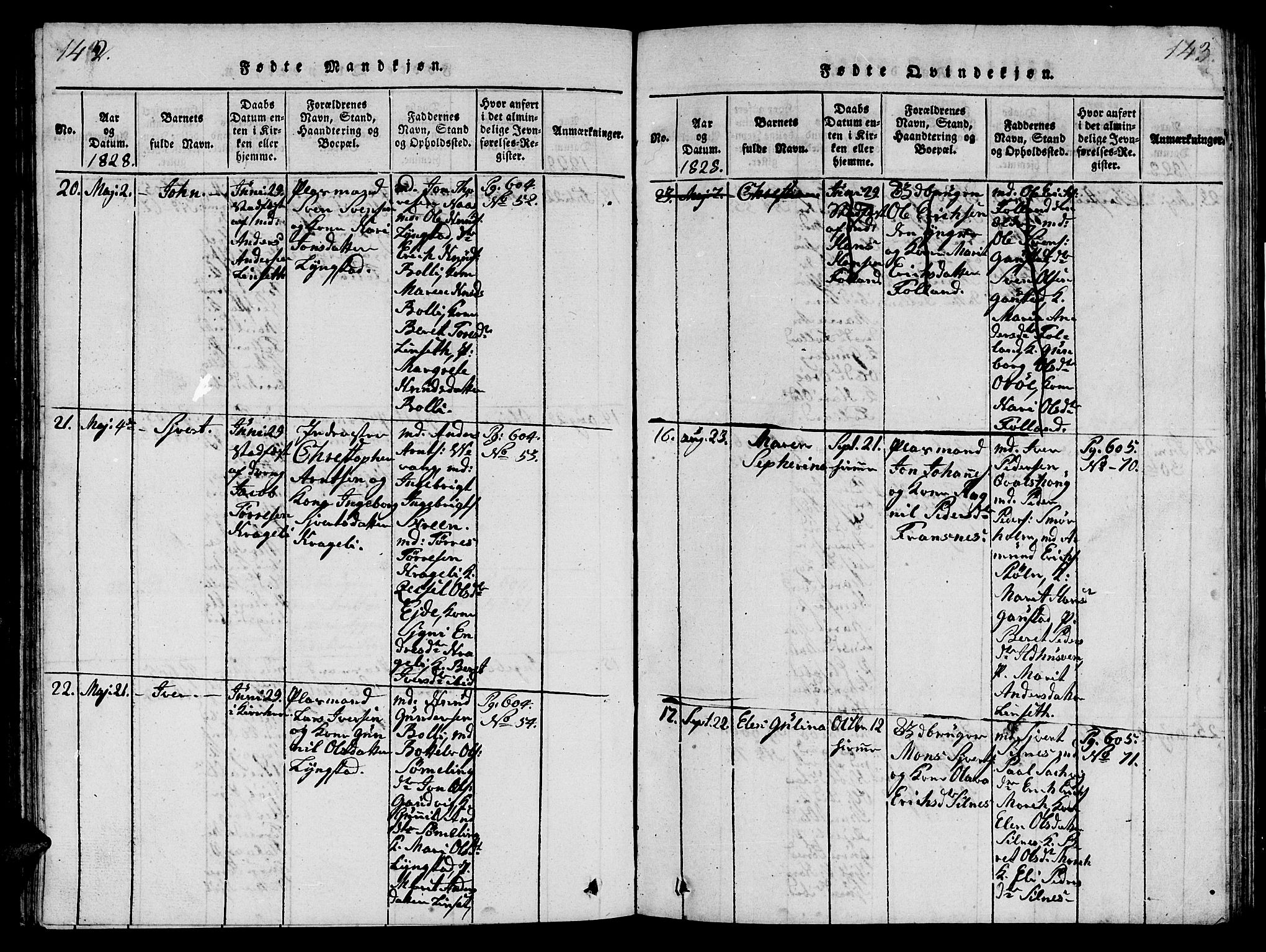 Ministerialprotokoller, klokkerbøker og fødselsregistre - Møre og Romsdal, AV/SAT-A-1454/570/L0831: Parish register (official) no. 570A05, 1819-1829, p. 142-143