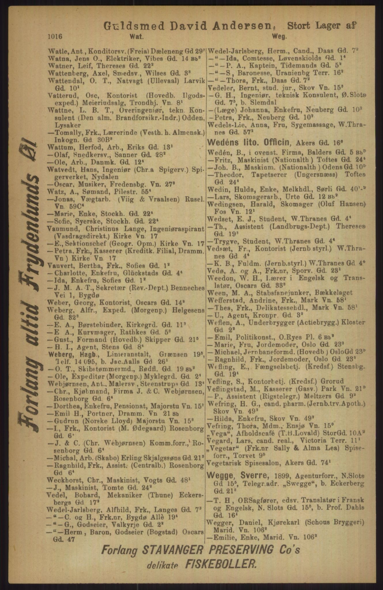 Kristiania/Oslo adressebok, PUBL/-, 1911, p. 1016