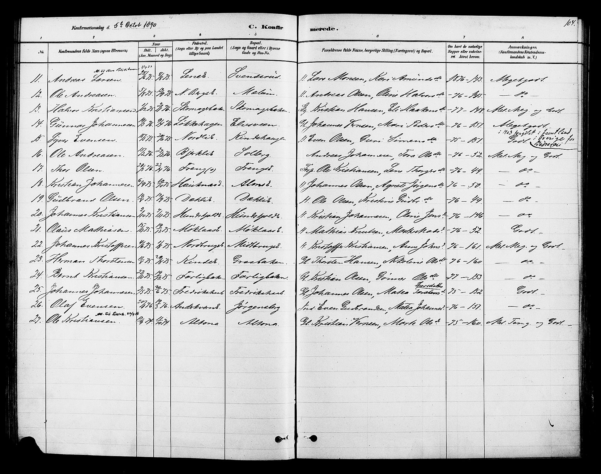 Ringsaker prestekontor, AV/SAH-PREST-014/K/Ka/L0013: Parish register (official) no. 13, 1879-1890, p. 104