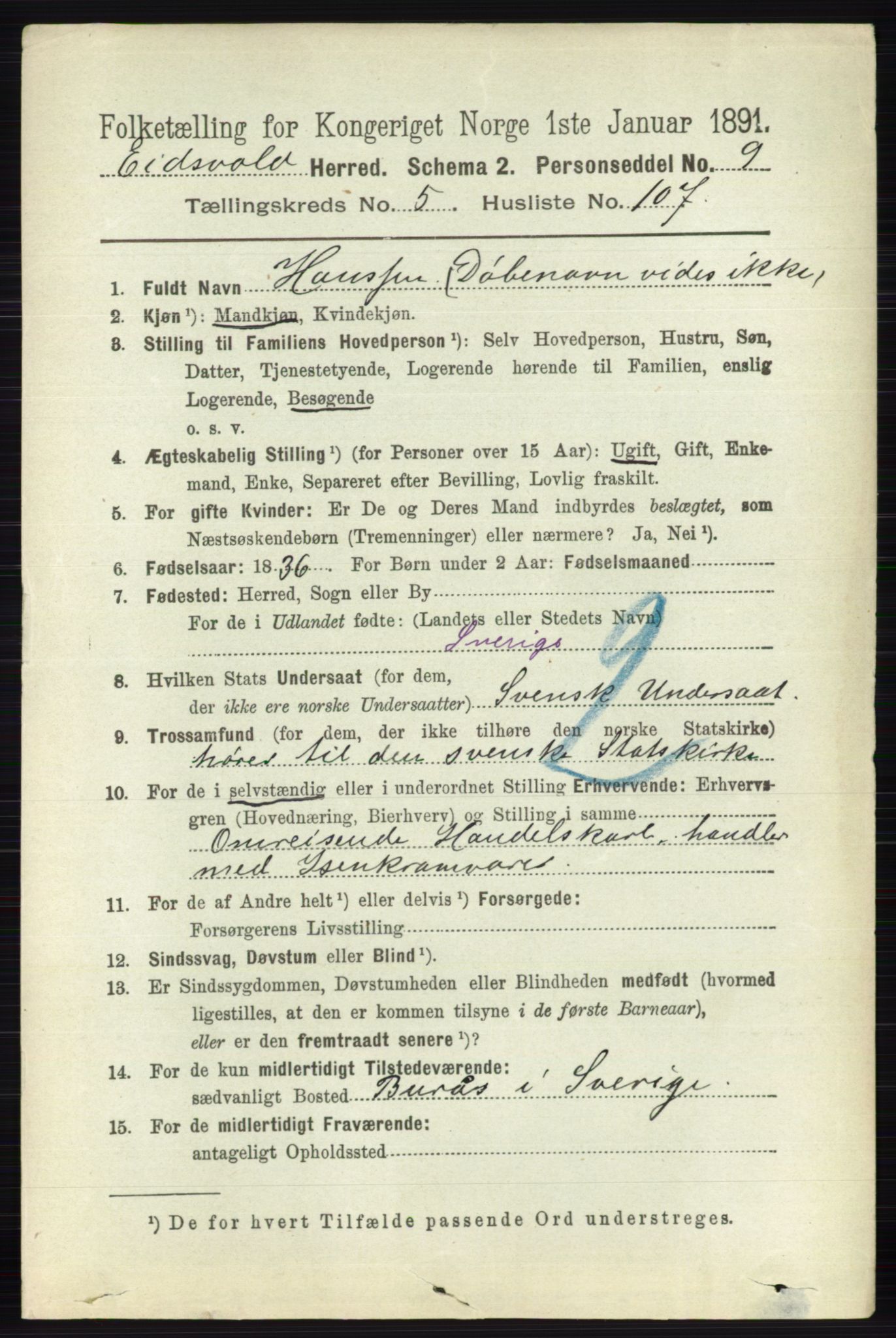 RA, 1891 census for 0237 Eidsvoll, 1891, p. 3656