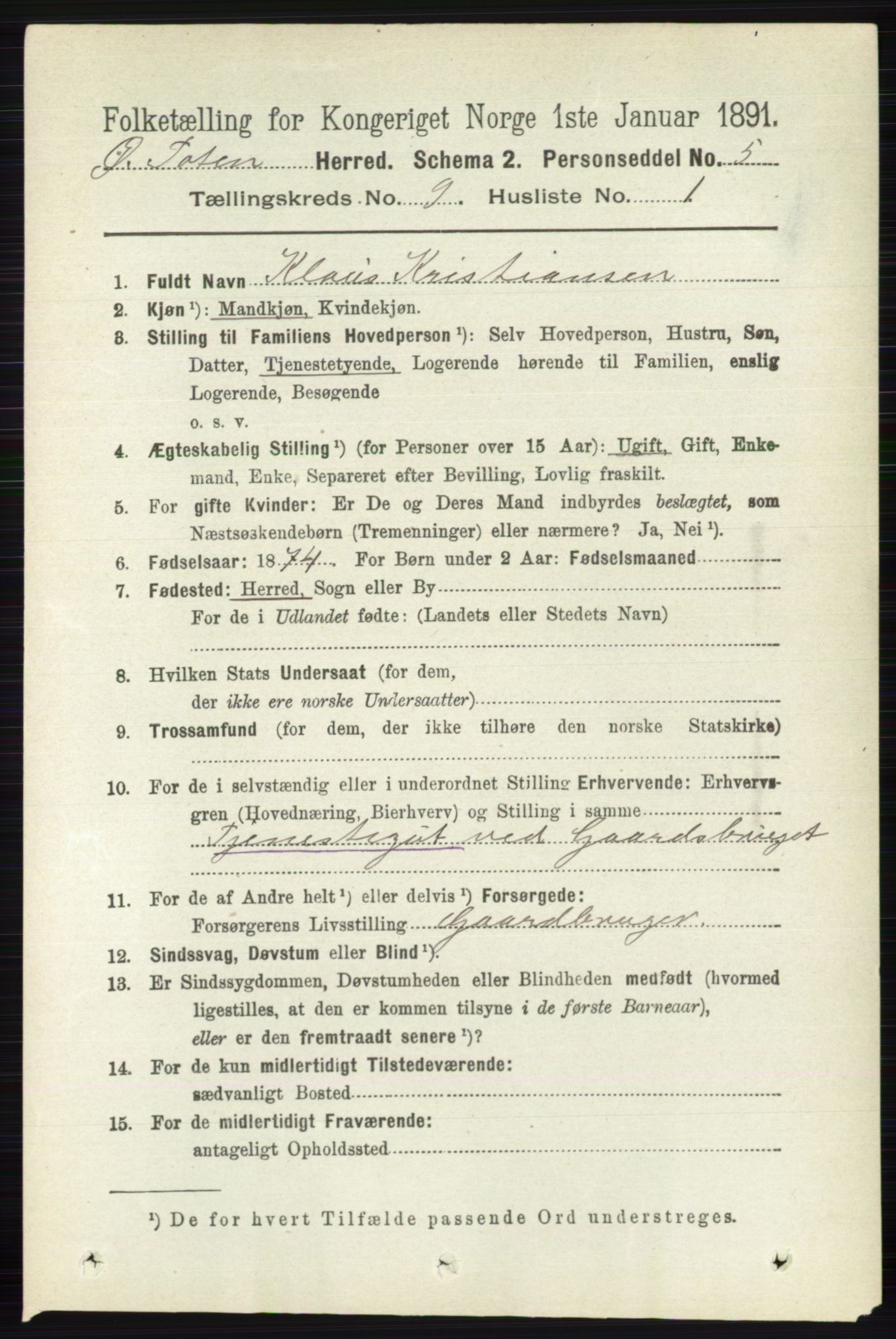 RA, 1891 census for 0528 Østre Toten, 1891, p. 5650