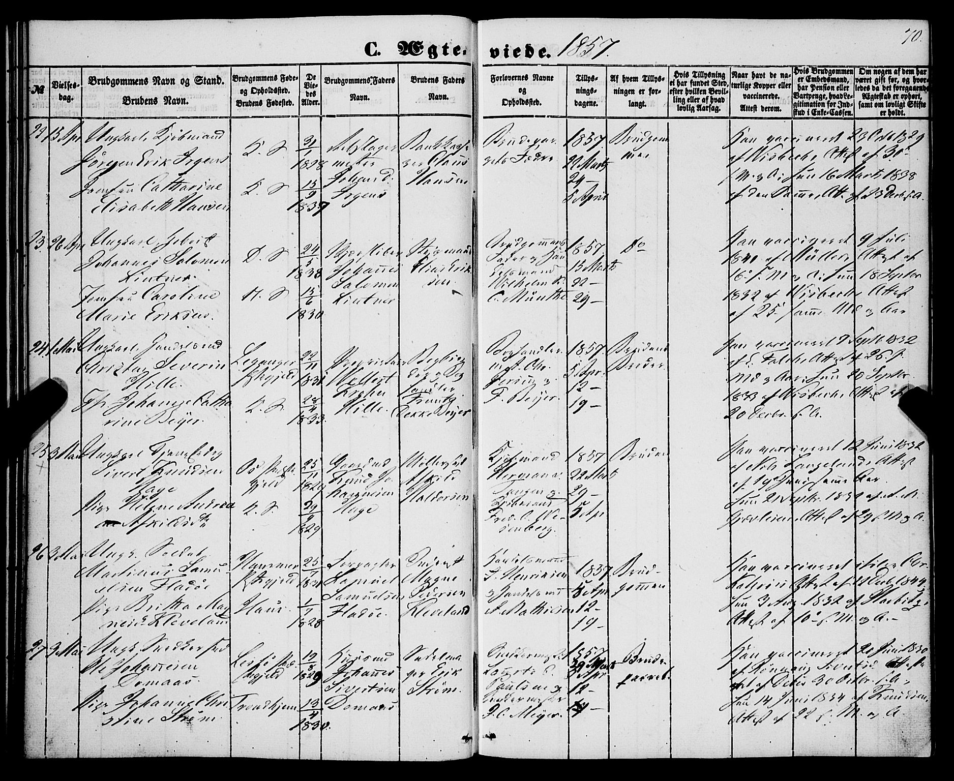 Korskirken sokneprestembete, SAB/A-76101/H/Haa/L0035: Parish register (official) no. D 2, 1852-1867, p. 70