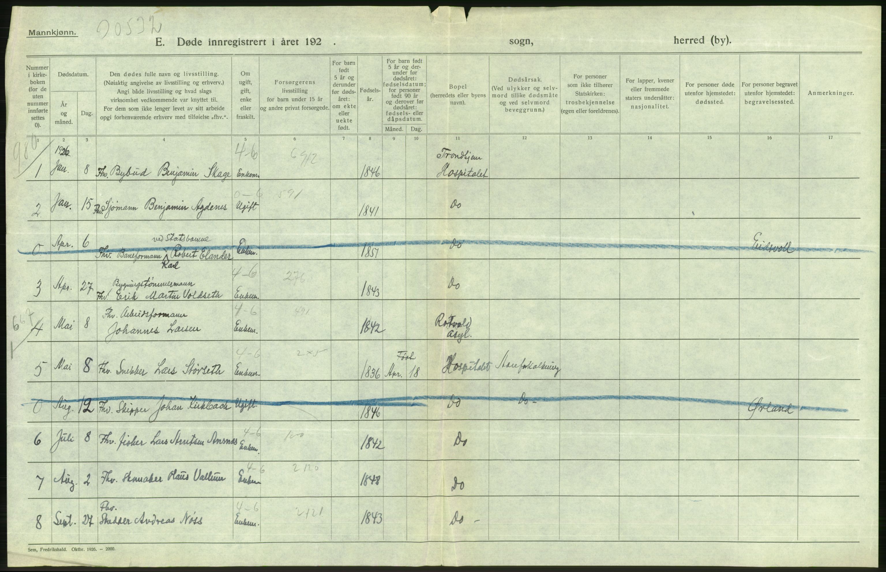 Statistisk sentralbyrå, Sosiodemografiske emner, Befolkning, RA/S-2228/D/Df/Dfc/Dfcf/L0036: Trondheim: Levendefødte menn og kvinner, gifte, døde, dødfødte., 1926, p. 686