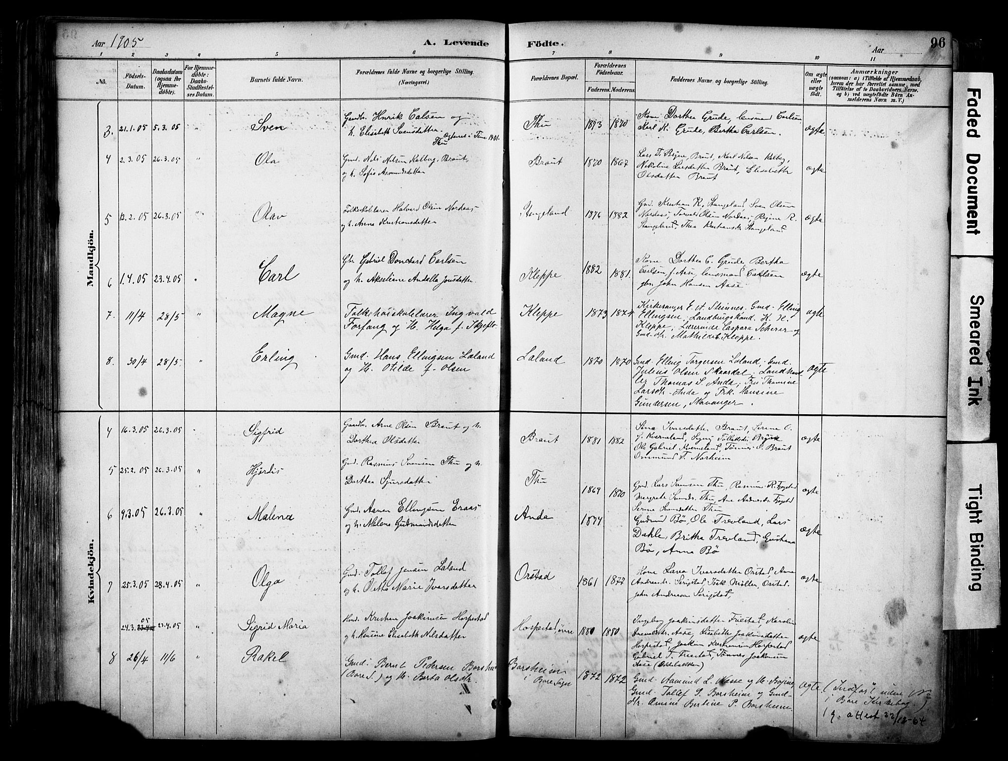 Klepp sokneprestkontor, AV/SAST-A-101803/001/3/30BA/L0009: Parish register (official) no. A 7, 1886-1915, p. 96