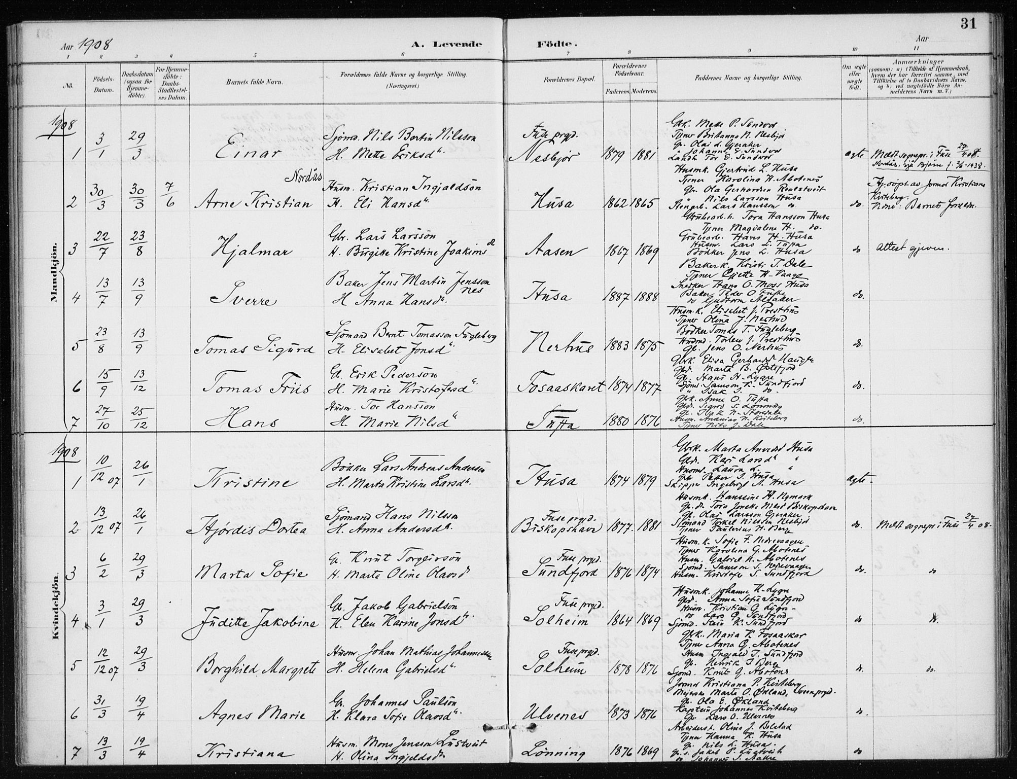 Kvinnherad sokneprestembete, SAB/A-76401/H/Haa: Parish register (official) no. E 1, 1887-1912, p. 31