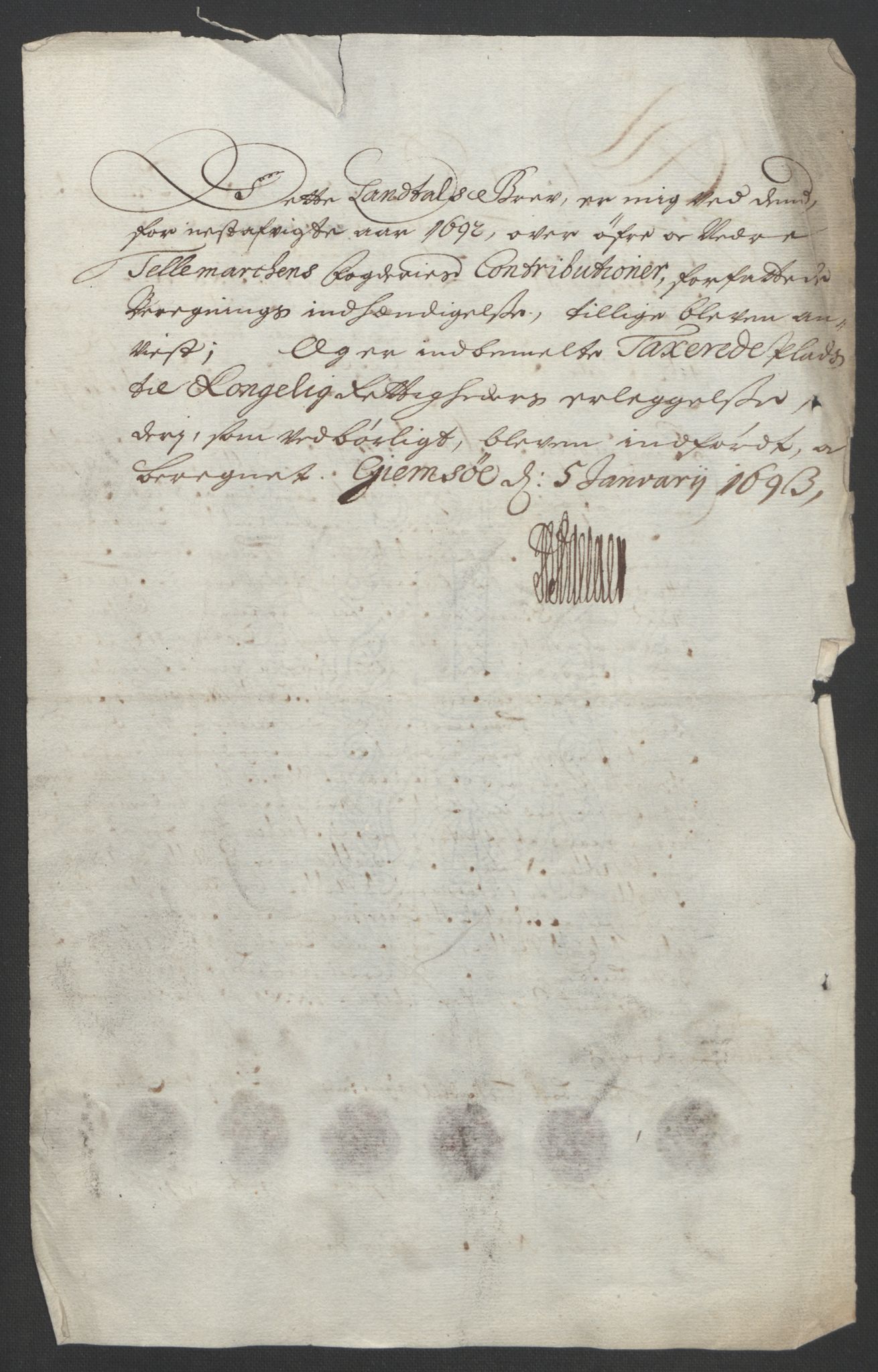 Rentekammeret inntil 1814, Reviderte regnskaper, Fogderegnskap, AV/RA-EA-4092/R35/L2090: Fogderegnskap Øvre og Nedre Telemark, 1692, p. 50