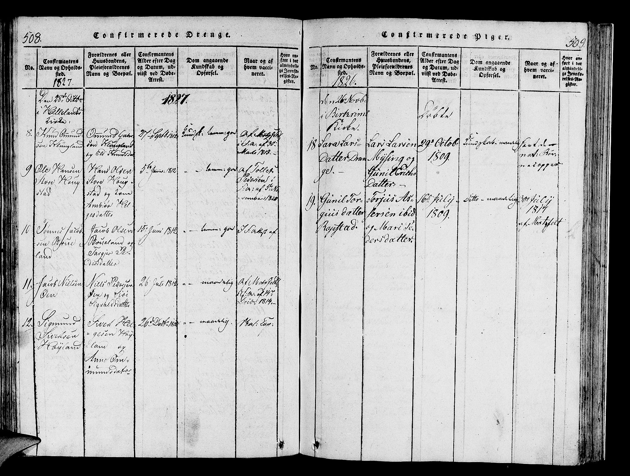 Helleland sokneprestkontor, AV/SAST-A-101810: Parish register (official) no. A 4, 1815-1834, p. 508-509