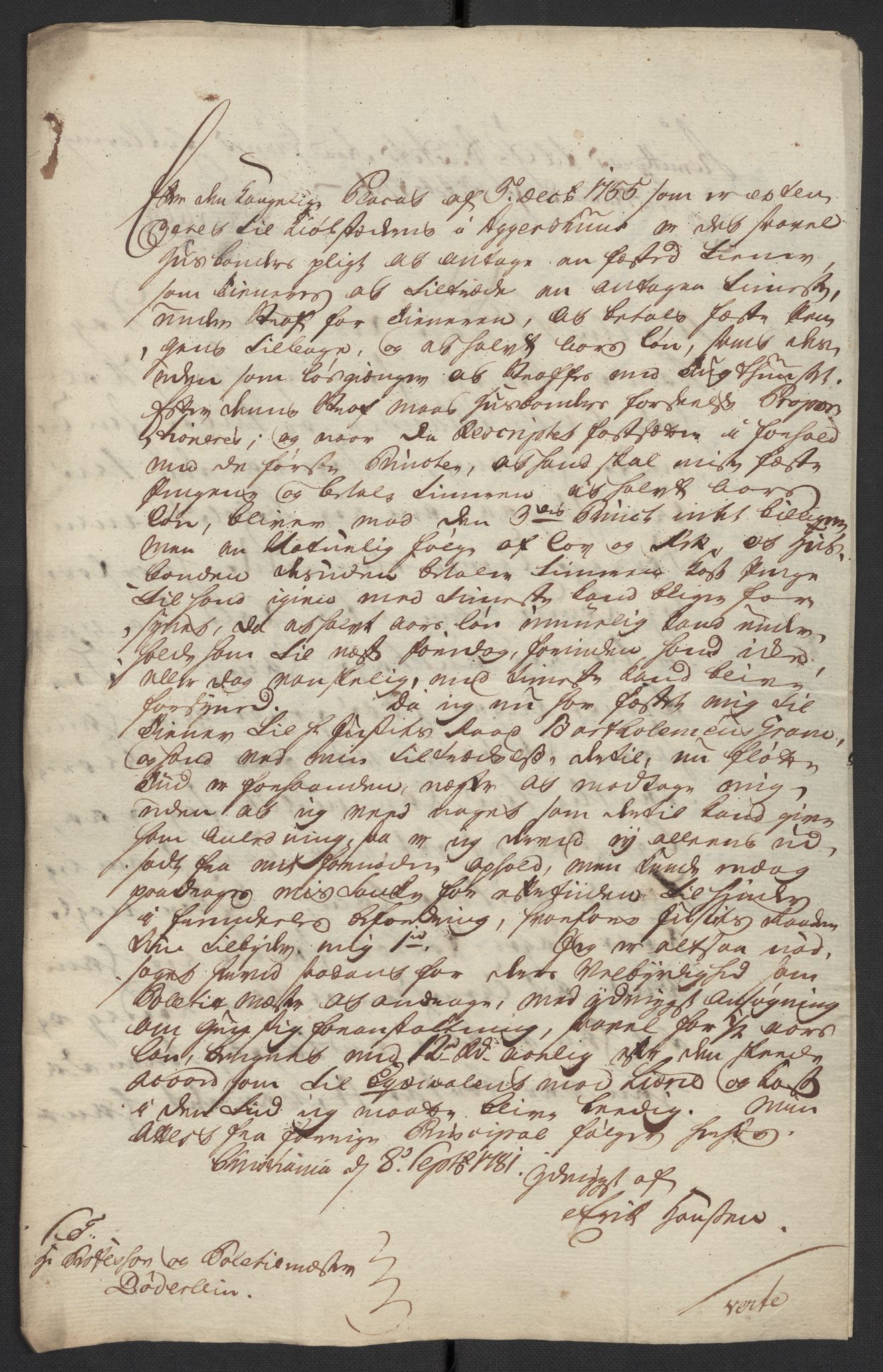 Oslo politidistrikt, AV/SAO-A-10085/D/Da/L0003: Innkomne brev, pro memoria m.v., 1781, p. 150