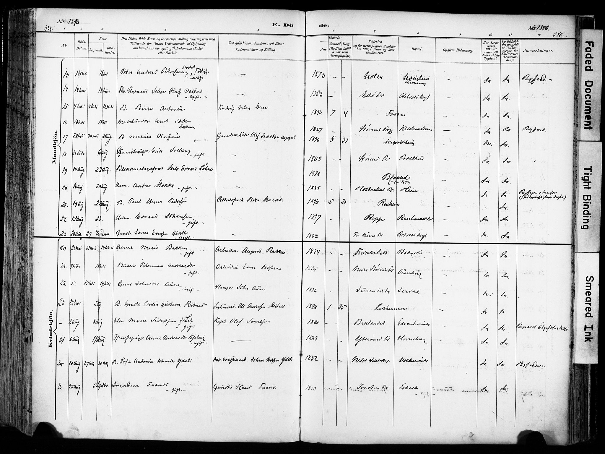 Ministerialprotokoller, klokkerbøker og fødselsregistre - Sør-Trøndelag, AV/SAT-A-1456/606/L0301: Parish register (official) no. 606A16, 1894-1907, p. 539-540