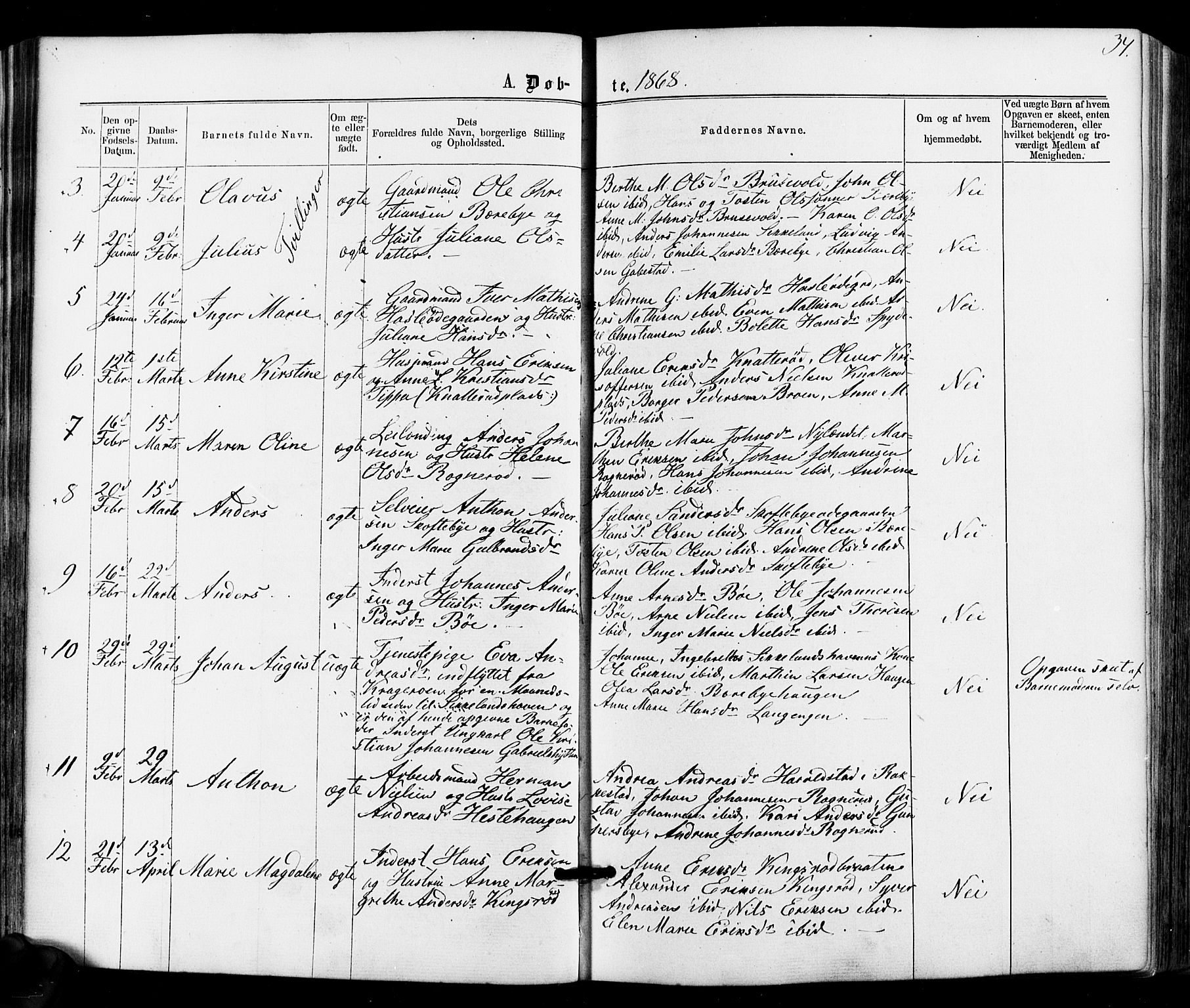 Varteig prestekontor Kirkebøker, SAO/A-10447a/F/Fa/L0001: Parish register (official) no. 1, 1861-1877, p. 34