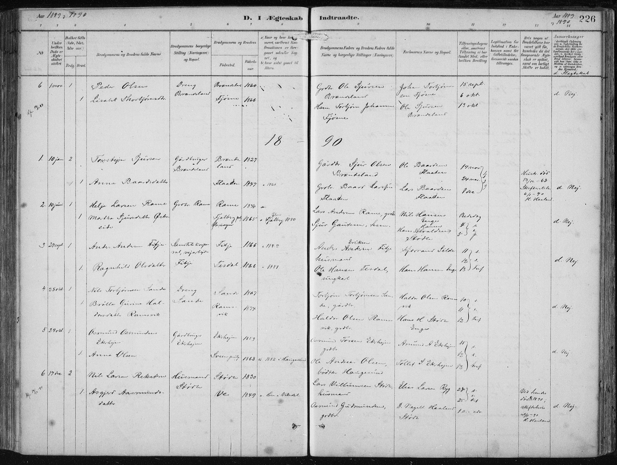 Etne sokneprestembete, SAB/A-75001/H/Haa: Parish register (official) no. B  1, 1879-1919, p. 226