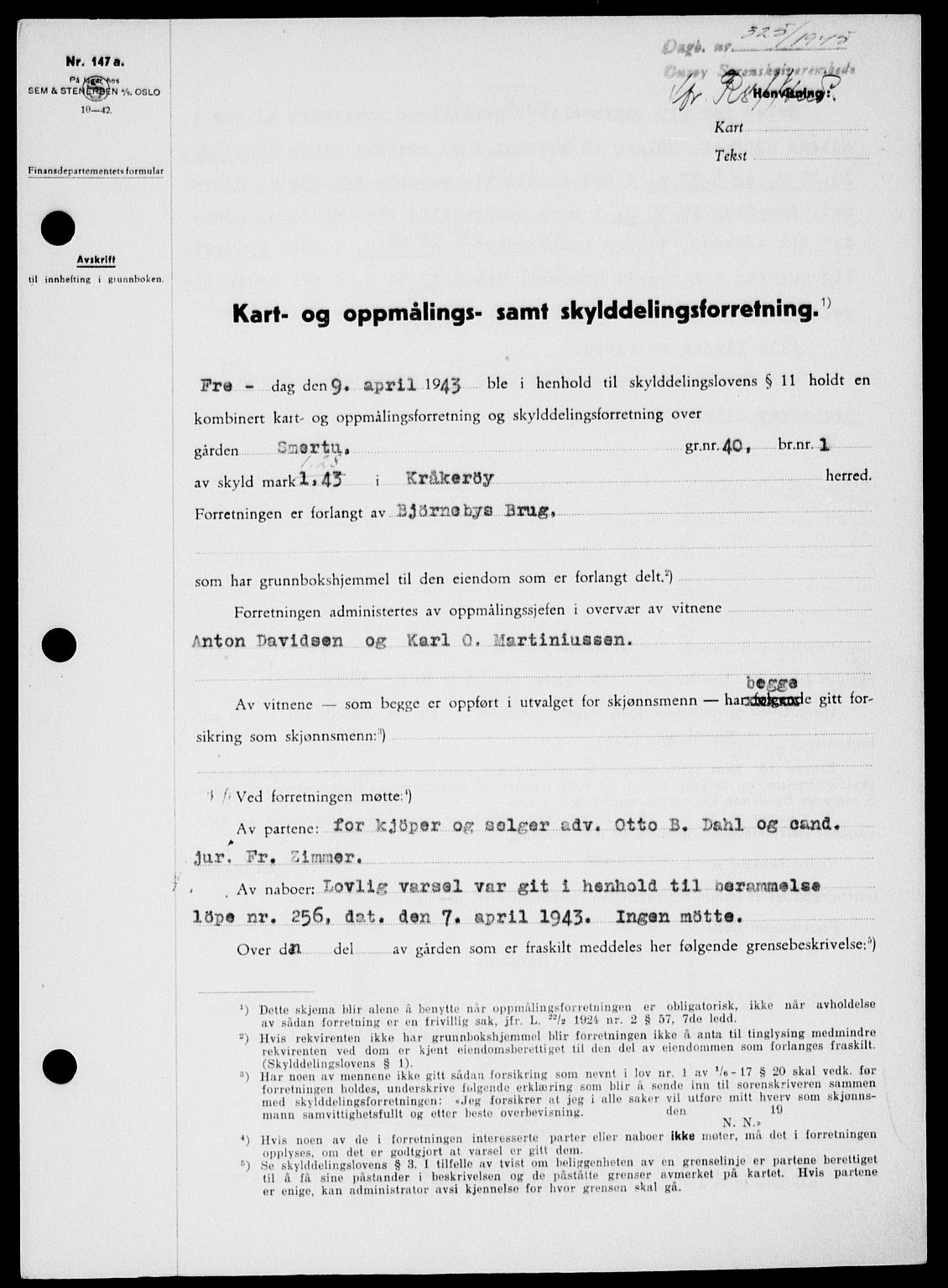 Onsøy sorenskriveri, SAO/A-10474/G/Ga/Gab/L0014: Mortgage book no. II A-14, 1944-1945, Diary no: : 325/1945
