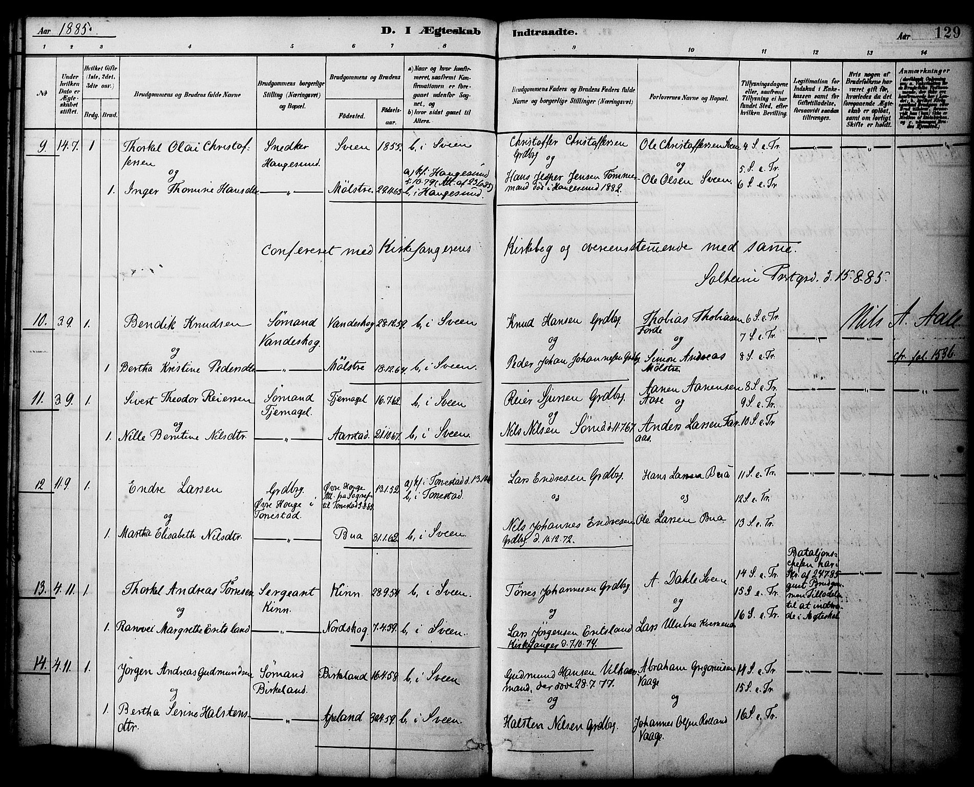 Sveio Sokneprestembete, AV/SAB-A-78501/H/Haa: Parish register (official) no. B 2, 1883-1894, p. 129