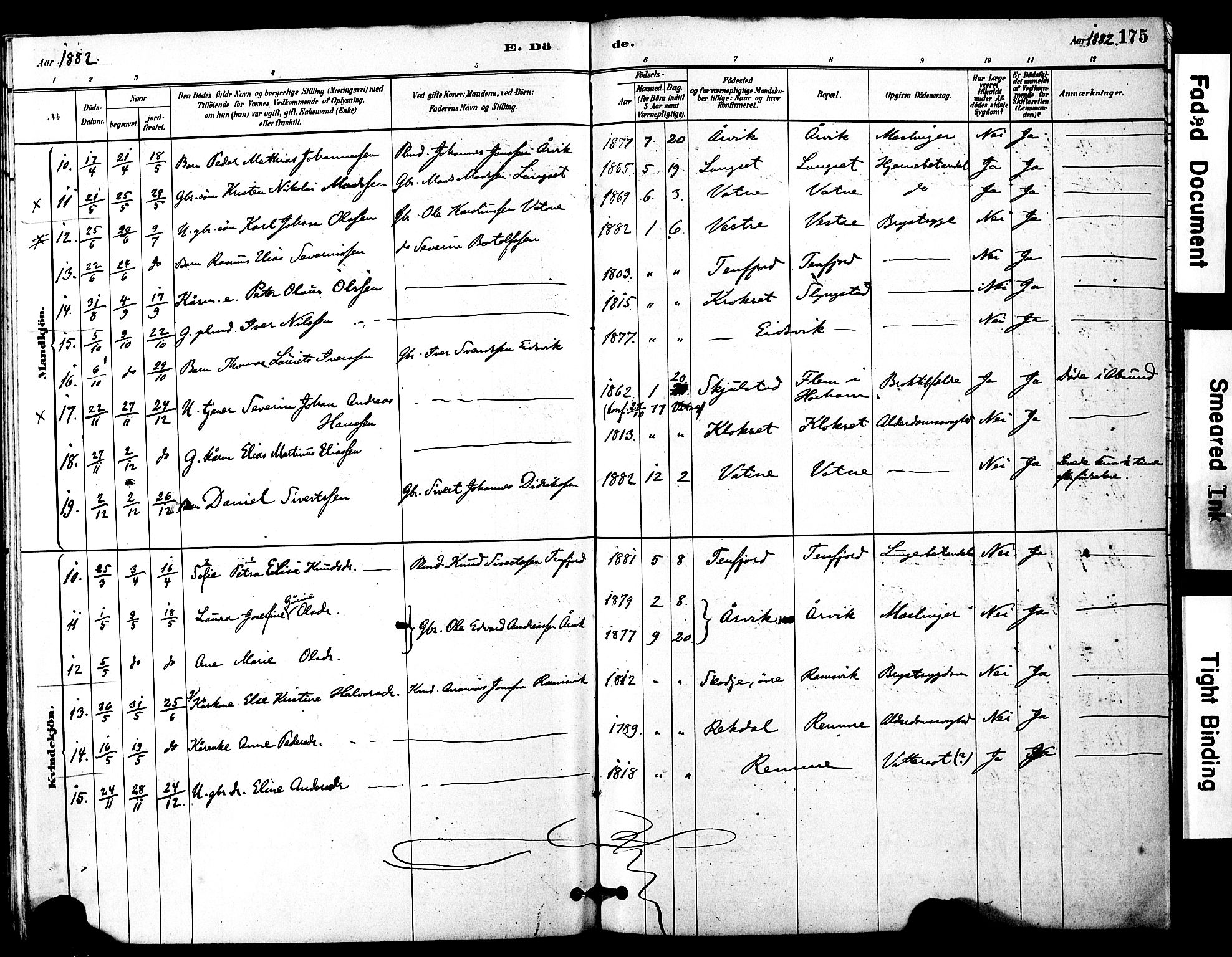 Ministerialprotokoller, klokkerbøker og fødselsregistre - Møre og Romsdal, SAT/A-1454/525/L0374: Parish register (official) no. 525A04, 1880-1899, p. 175