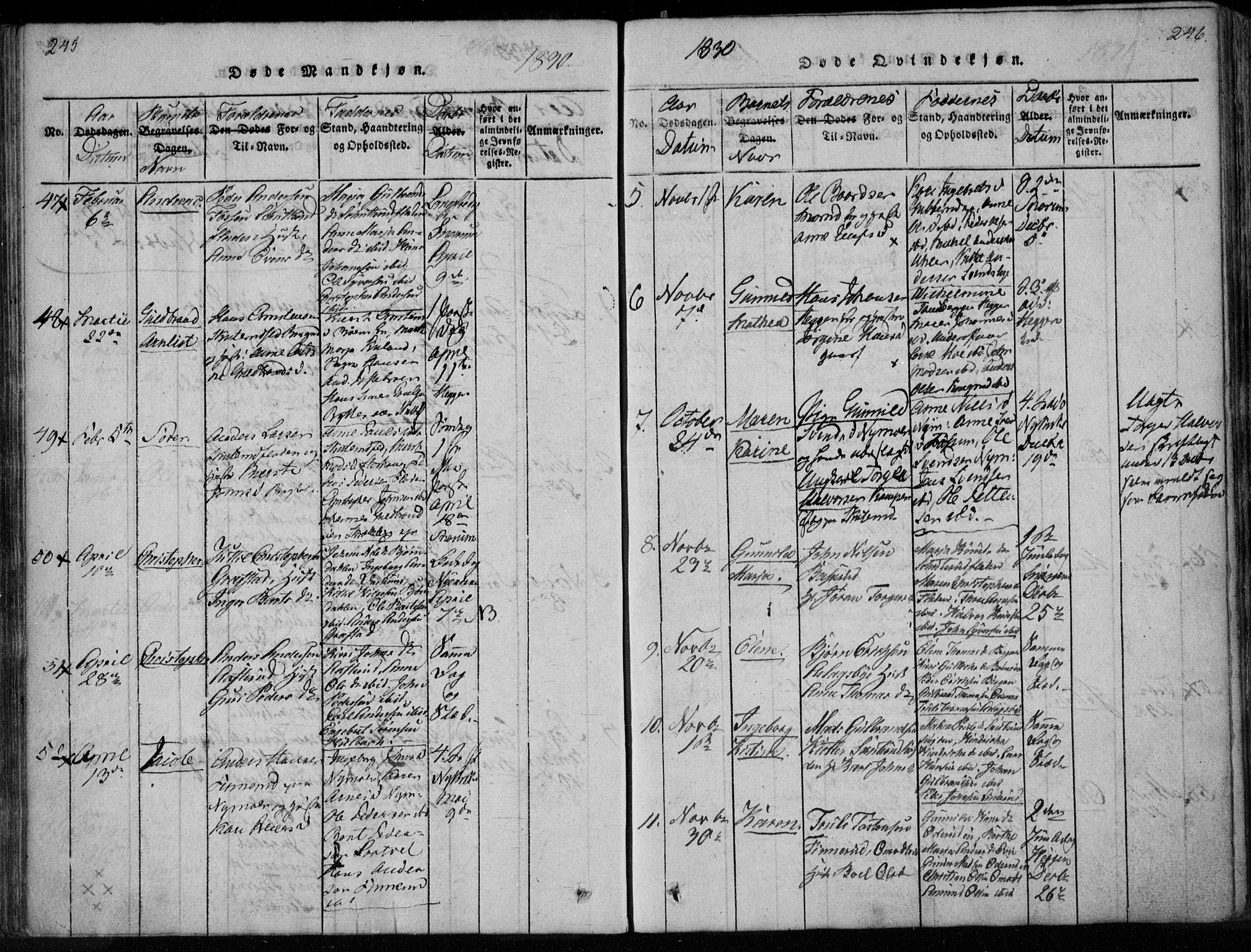 Modum kirkebøker, AV/SAKO-A-234/F/Fa/L0005: Parish register (official) no. 5, 1824-1841, p. 245-246