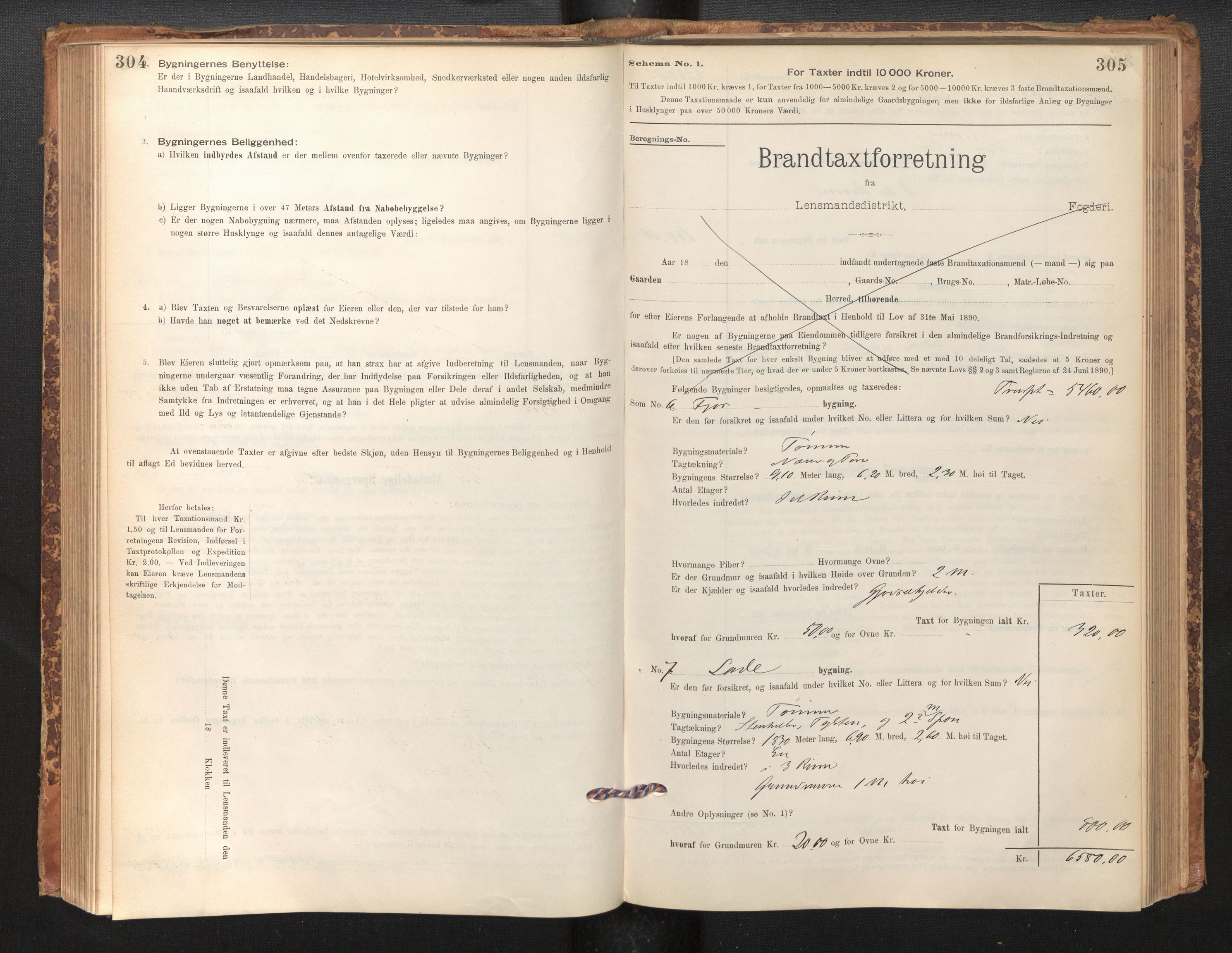 Lensmannen i Sogndal, AV/SAB-A-29901/0012/L0008: Branntakstprotokoll, skjematakst, 1895-1906, p. 304-305