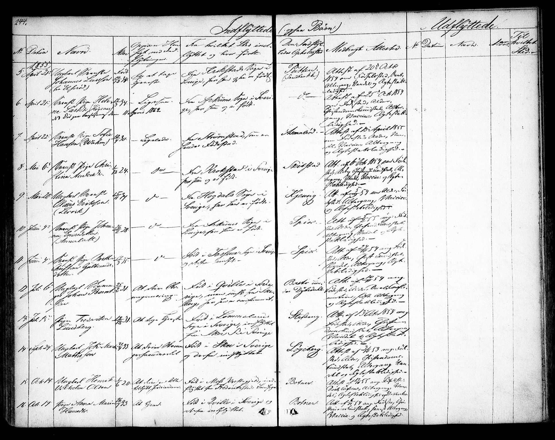 Hvaler prestekontor Kirkebøker, SAO/A-2001/F/Fa/L0006: Parish register (official) no. I 6, 1846-1863, p. 244