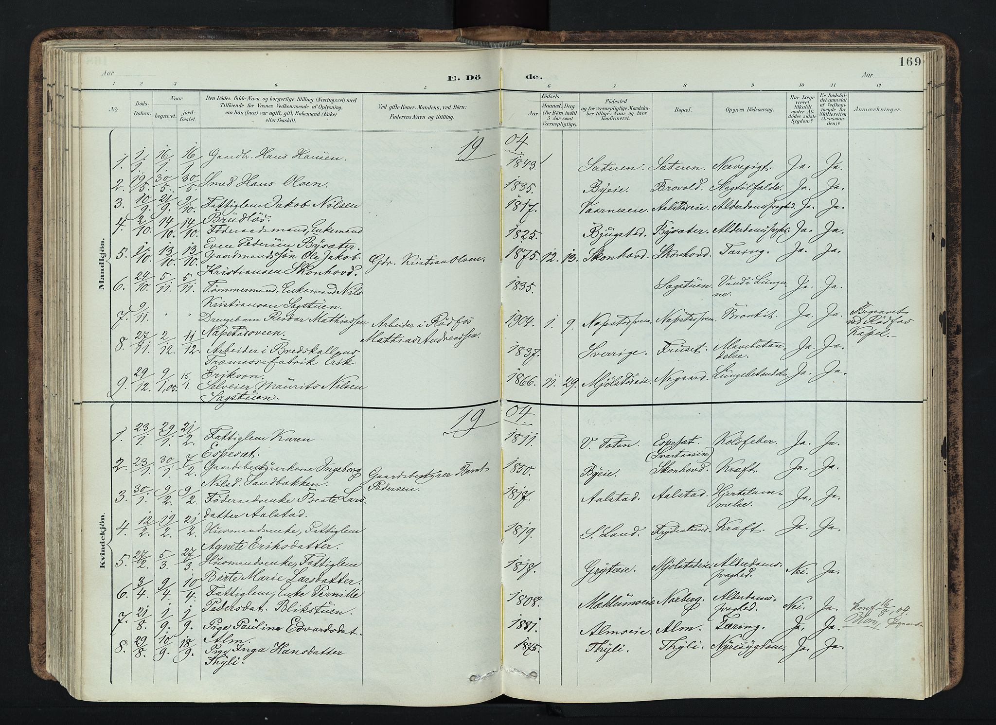 Vardal prestekontor, SAH/PREST-100/H/Ha/Haa/L0019: Parish register (official) no. 19, 1893-1907, p. 169