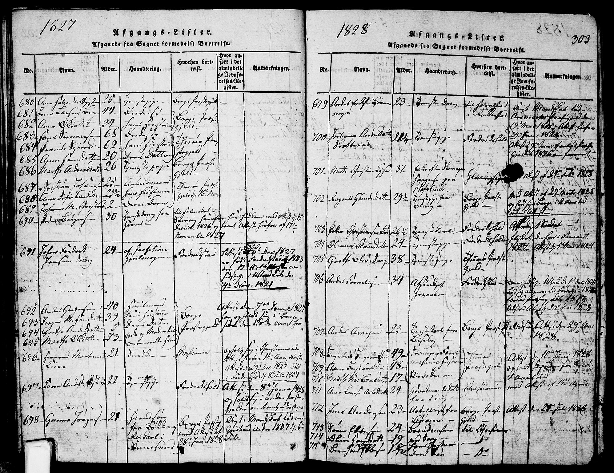 Skjeberg prestekontor Kirkebøker, AV/SAO-A-10923/G/Ga/L0001: Parish register (copy) no. I 1, 1815-1830, p. 303