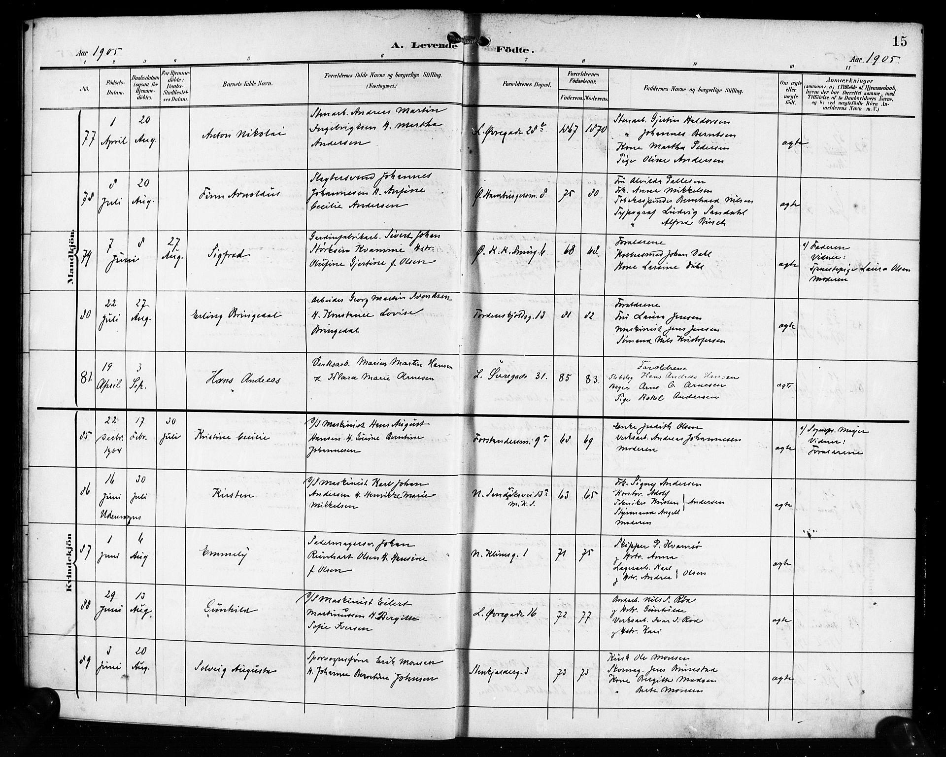 Korskirken sokneprestembete, AV/SAB-A-76101/H/Hab: Parish register (copy) no. B 11, 1905-1916, p. 15