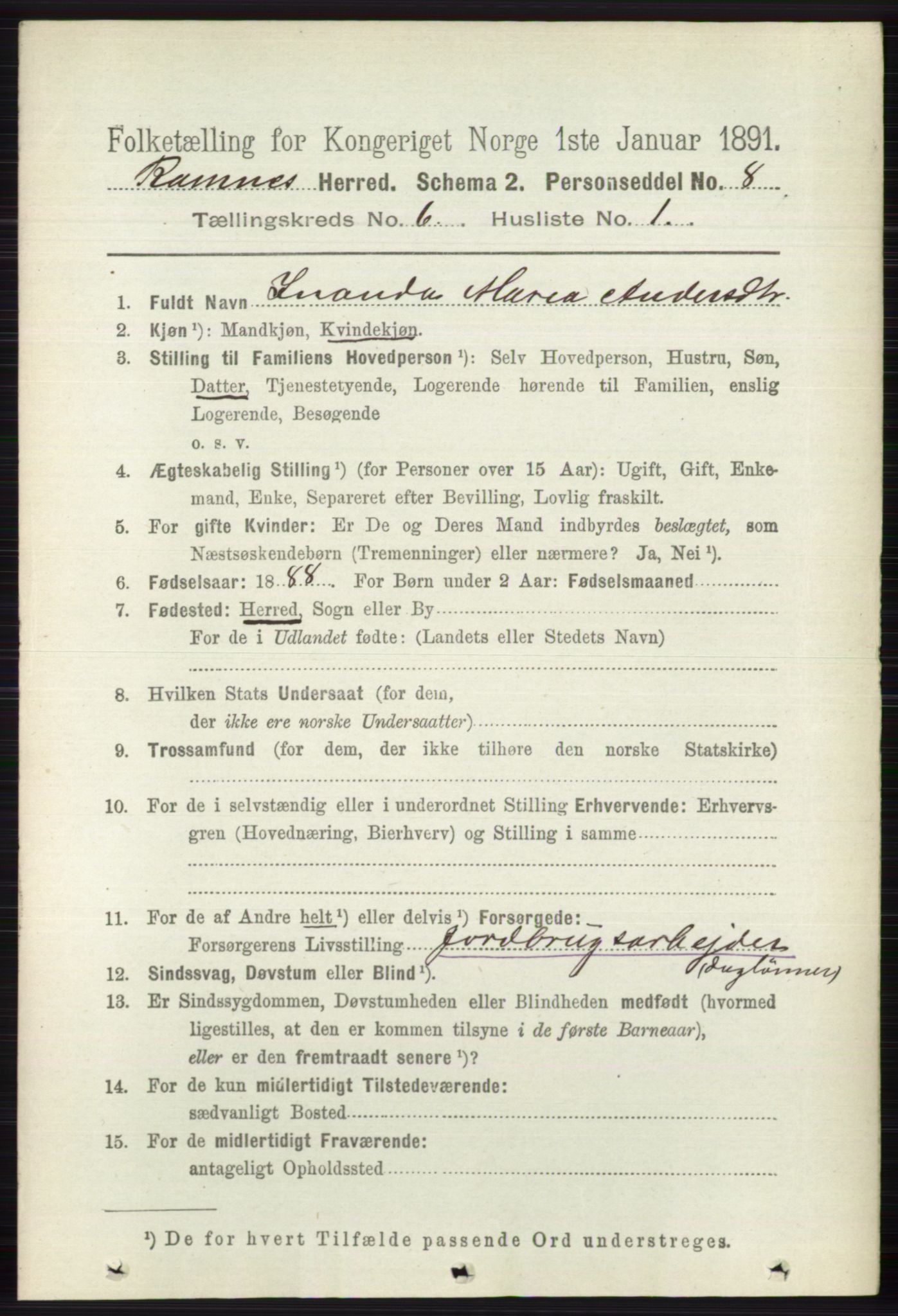 RA, 1891 census for 0718 Ramnes, 1891, p. 3327