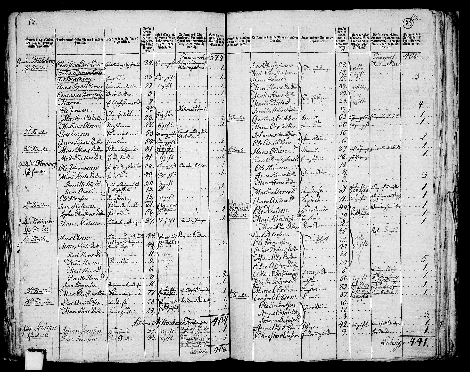 RA, 1801 census for 0416P Romedal, 1801, p. 72b-73a