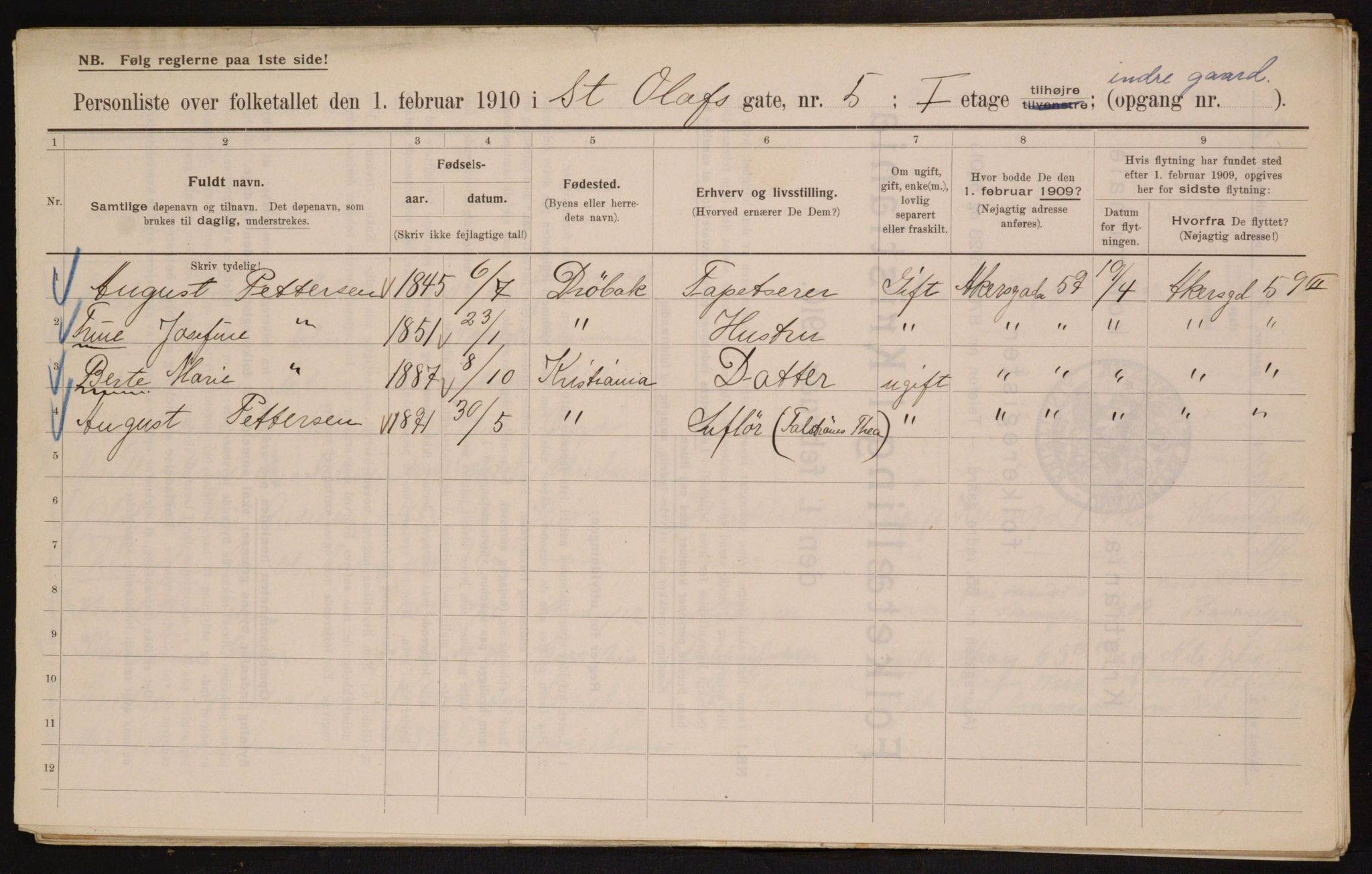 OBA, Municipal Census 1910 for Kristiania, 1910, p. 84119