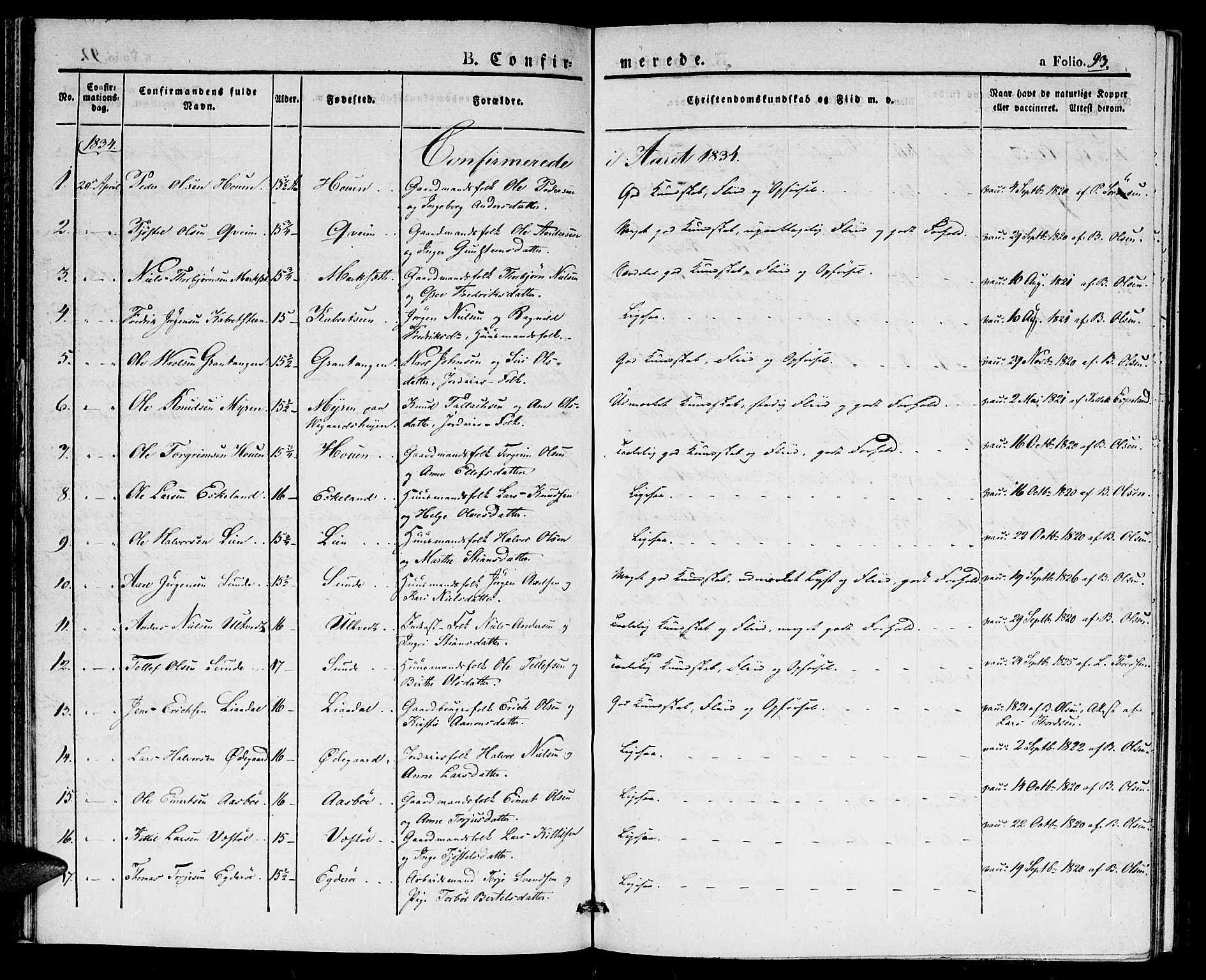 Gjerstad sokneprestkontor, AV/SAK-1111-0014/F/Fa/Faa/L0005: Parish register (official) no. A 5, 1829-1841, p. 93