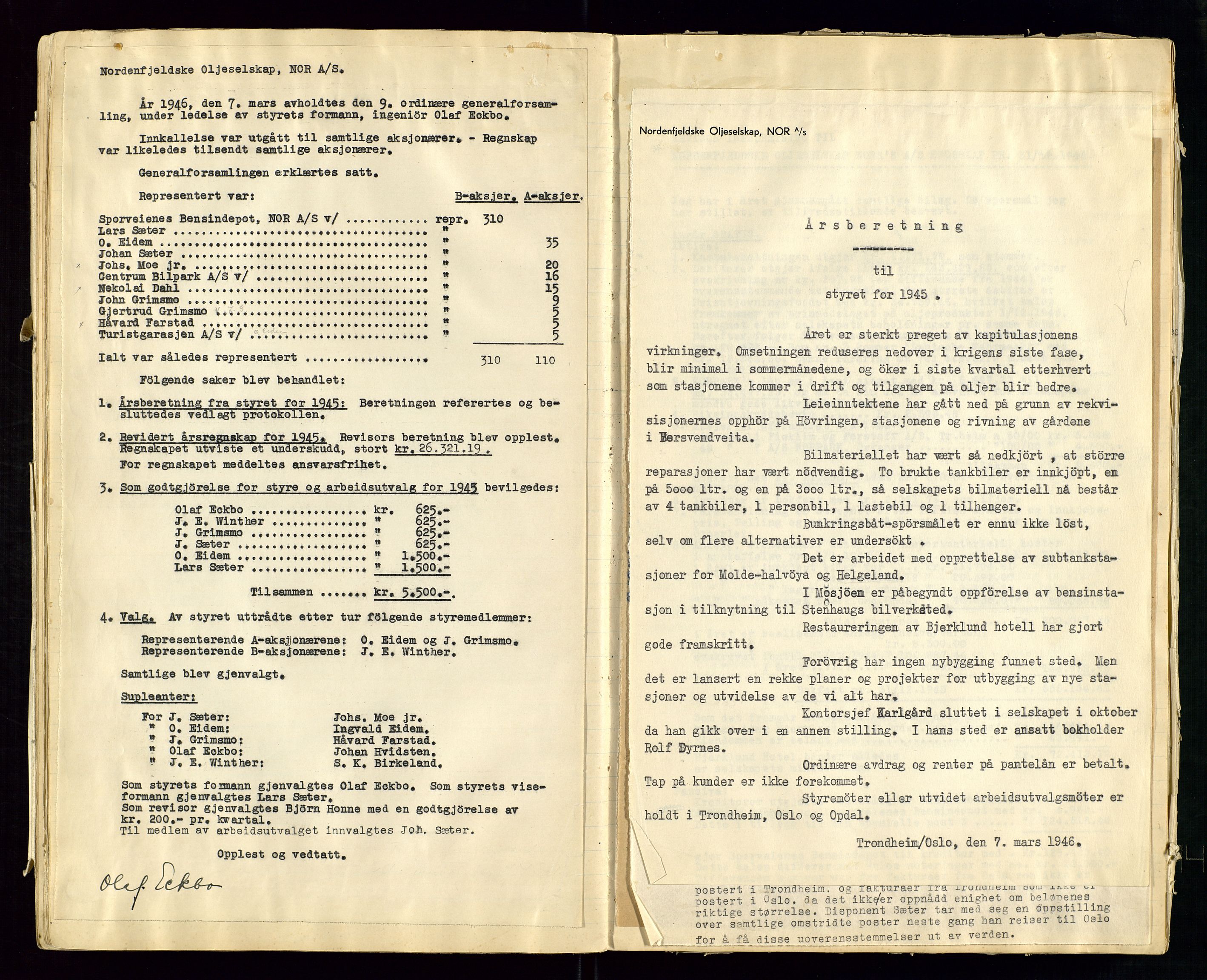 PA 1519 - Nordenfjeldske Oljeselskap, NOR A/S, AV/SAST-A-101924/A/L0001: Styreprotokoll, 1937-1962, p. 60