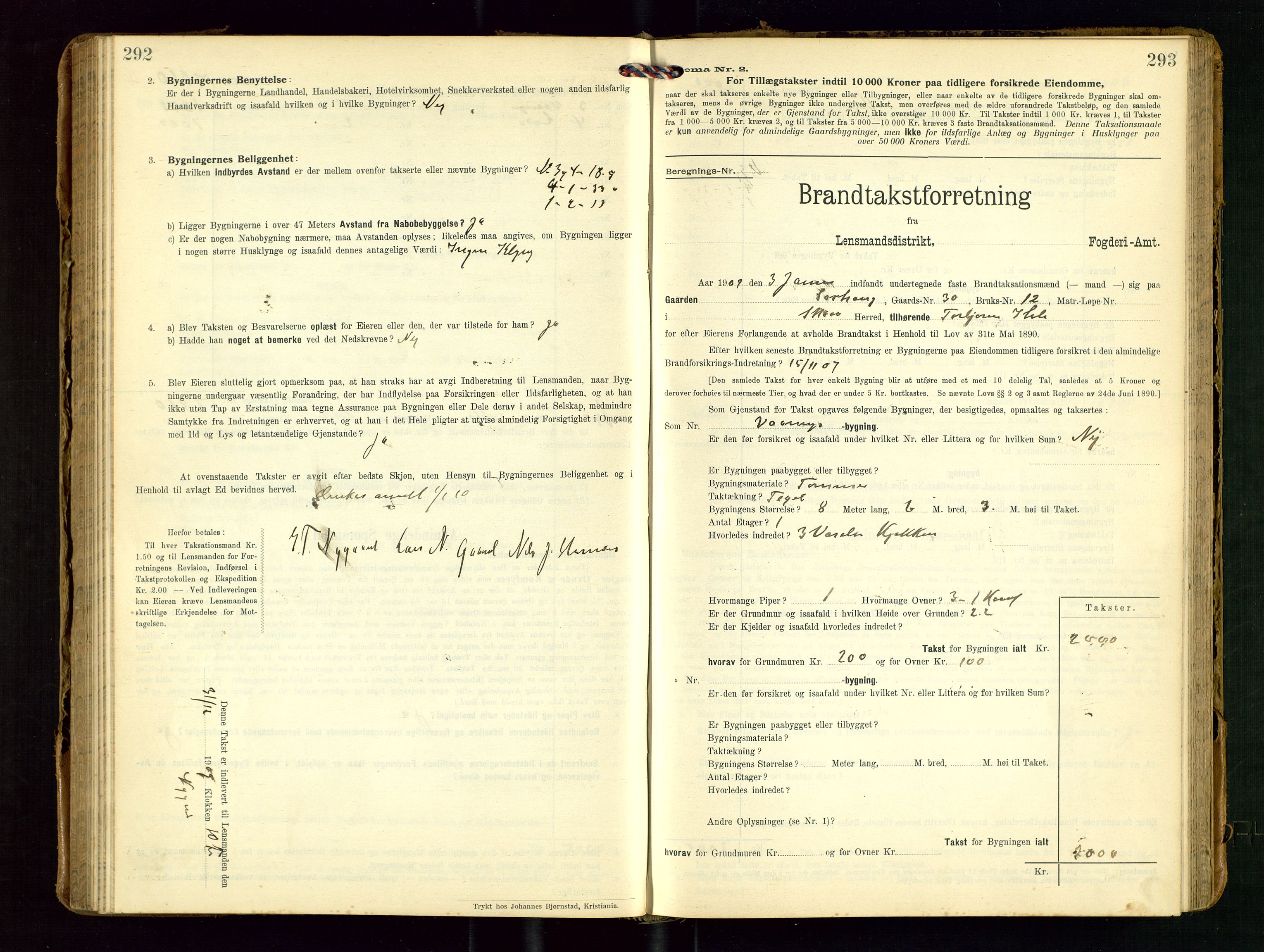 Torvestad lensmannskontor, SAST/A-100307/1/Gob/L0004: "Brandtaxationsprotokol for Torvestad Lensmannsdistrikt", 1909-1923, p. 292-293