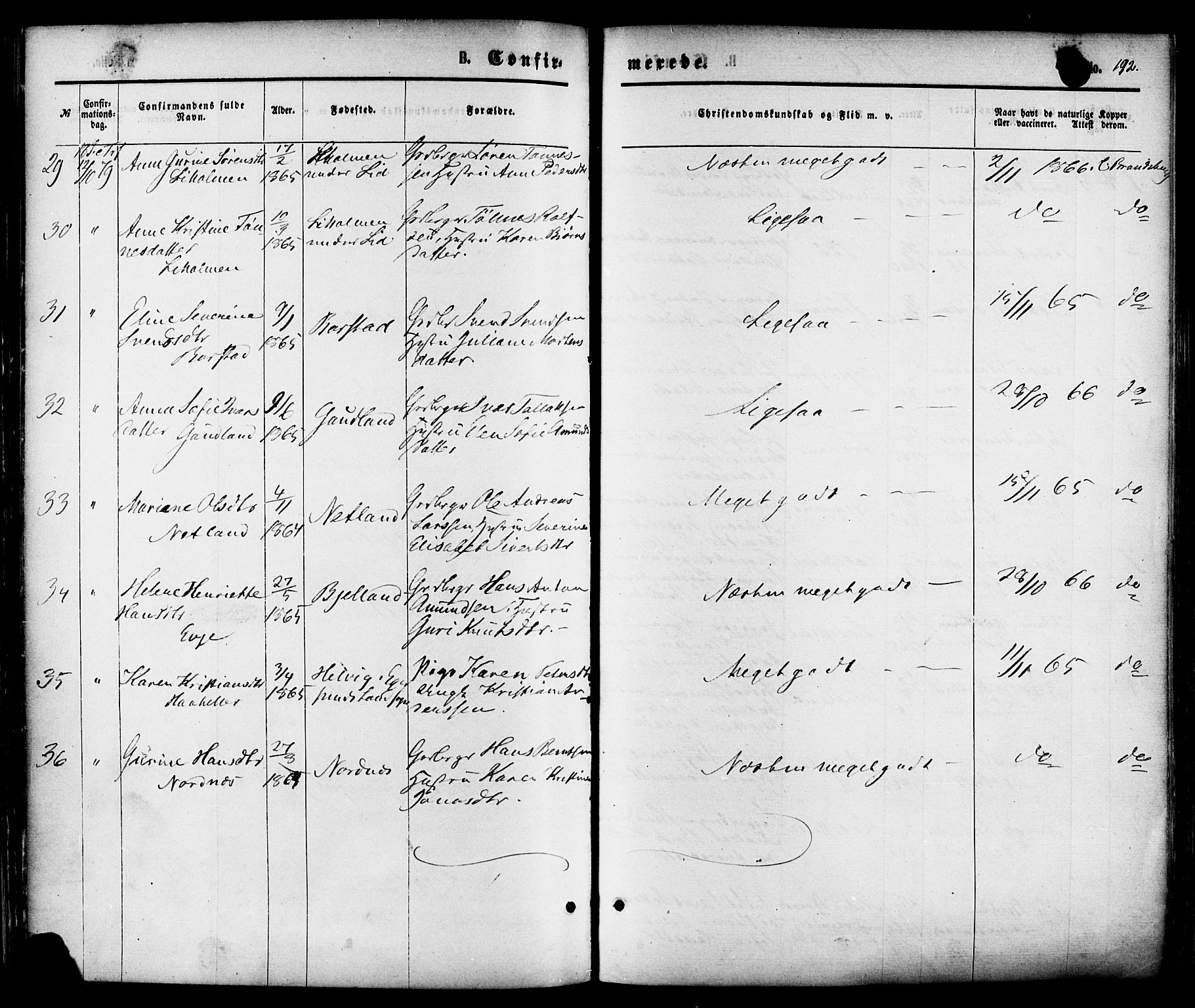 Sokndal sokneprestkontor, AV/SAST-A-101808: Parish register (official) no. A 10, 1874-1886, p. 192
