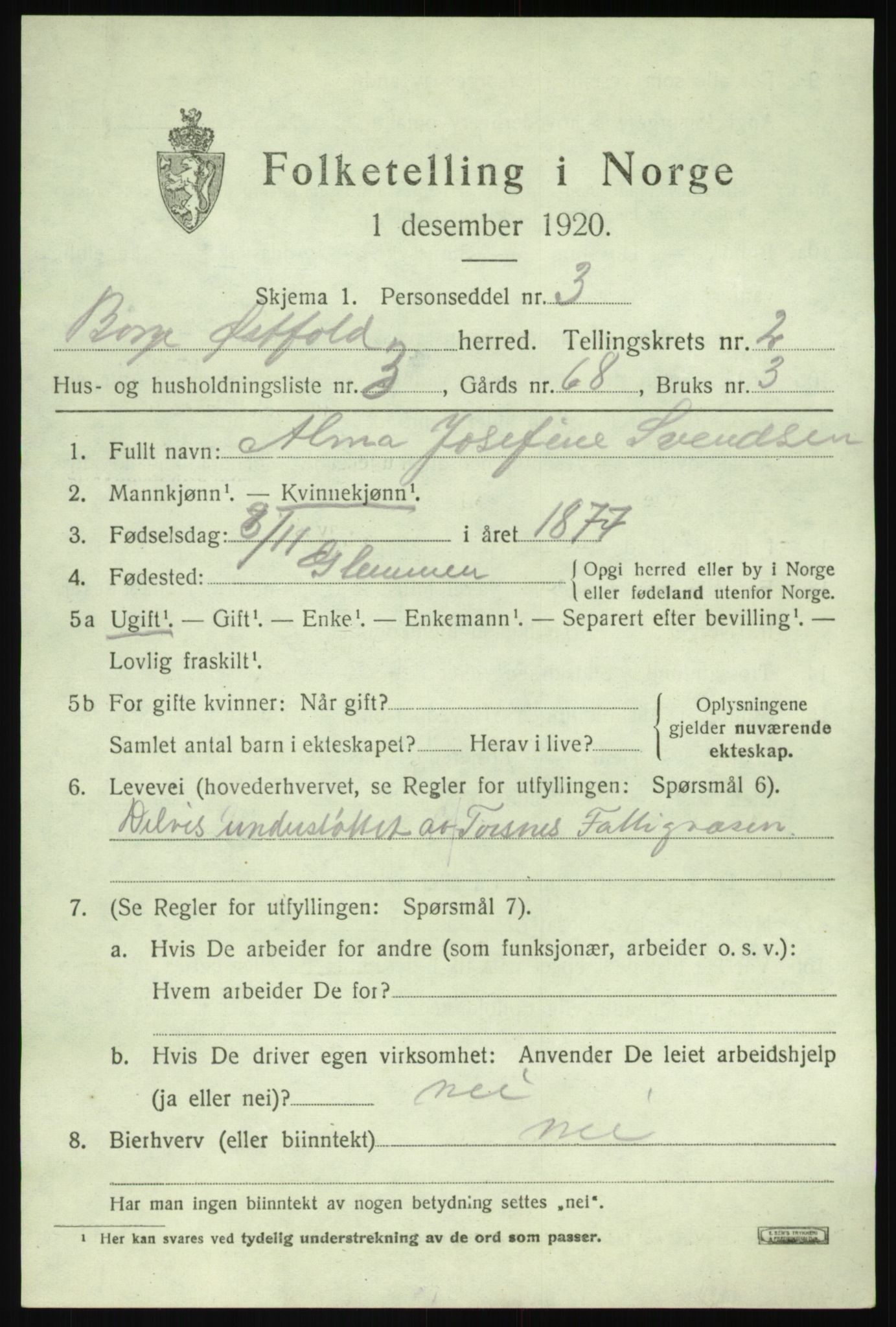 SAO, 1920 census for Borge, 1920, p. 3049