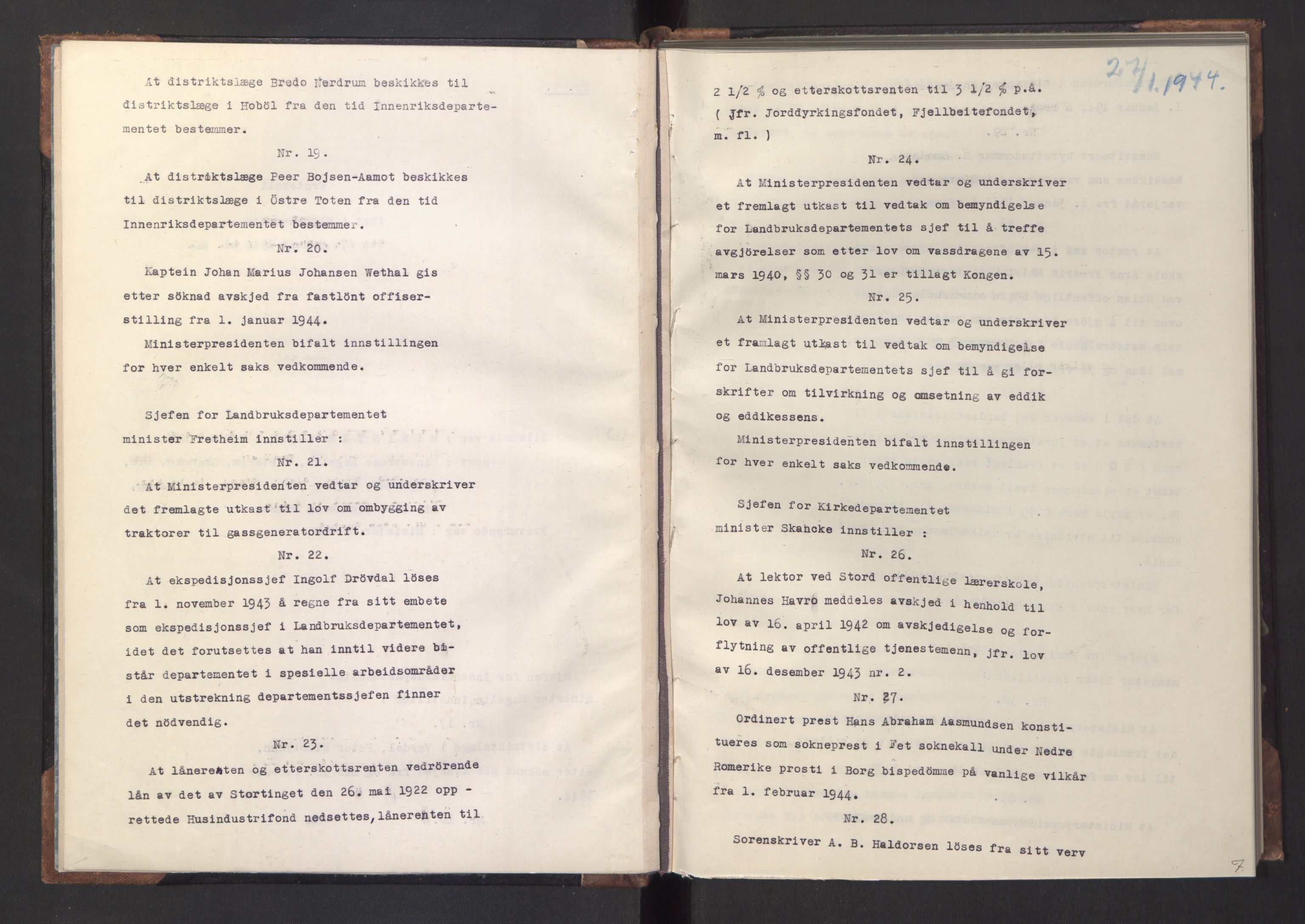 NS-administrasjonen 1940-1945 (Statsrådsekretariatet, de kommisariske statsråder mm), AV/RA-S-4279/D/Da/L0005: Protokoll fra ministermøter, 1944, p. 9