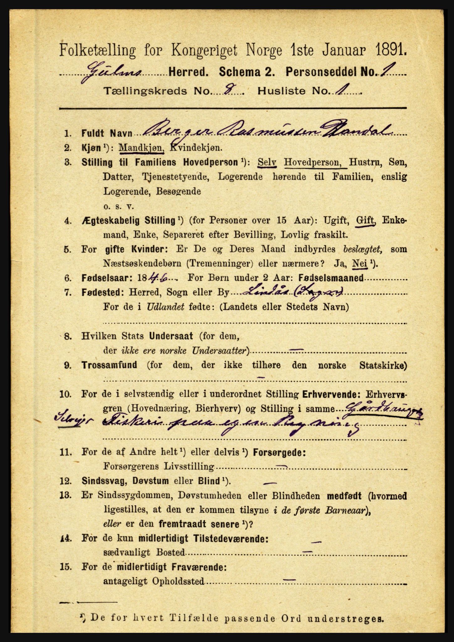 RA, 1891 census for 1411 Gulen, 1891, p. 2445