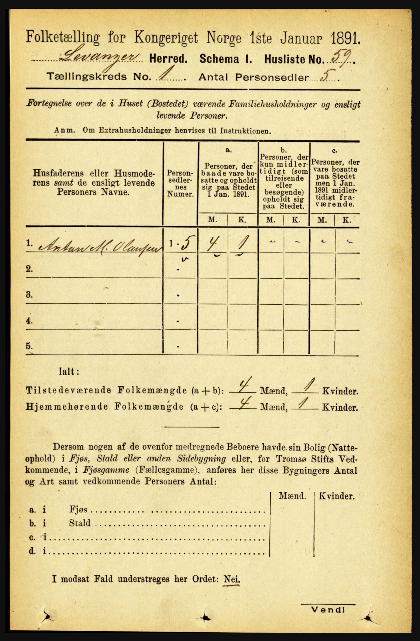 RA, 1891 census for 1720 Levanger, 1891, p. 80