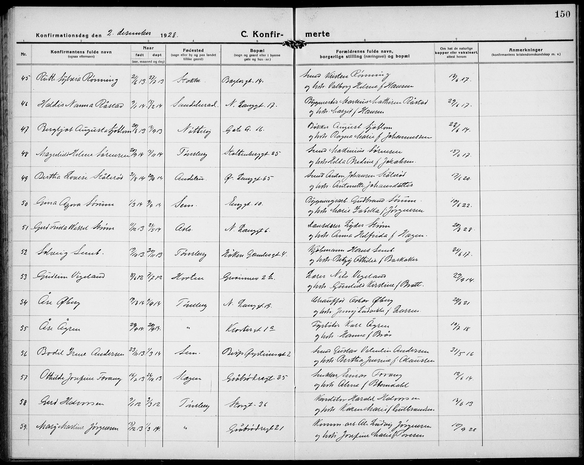 Tønsberg kirkebøker, AV/SAKO-A-330/G/Ga/L0013: Parish register (copy) no. 13, 1920-1929, p. 150