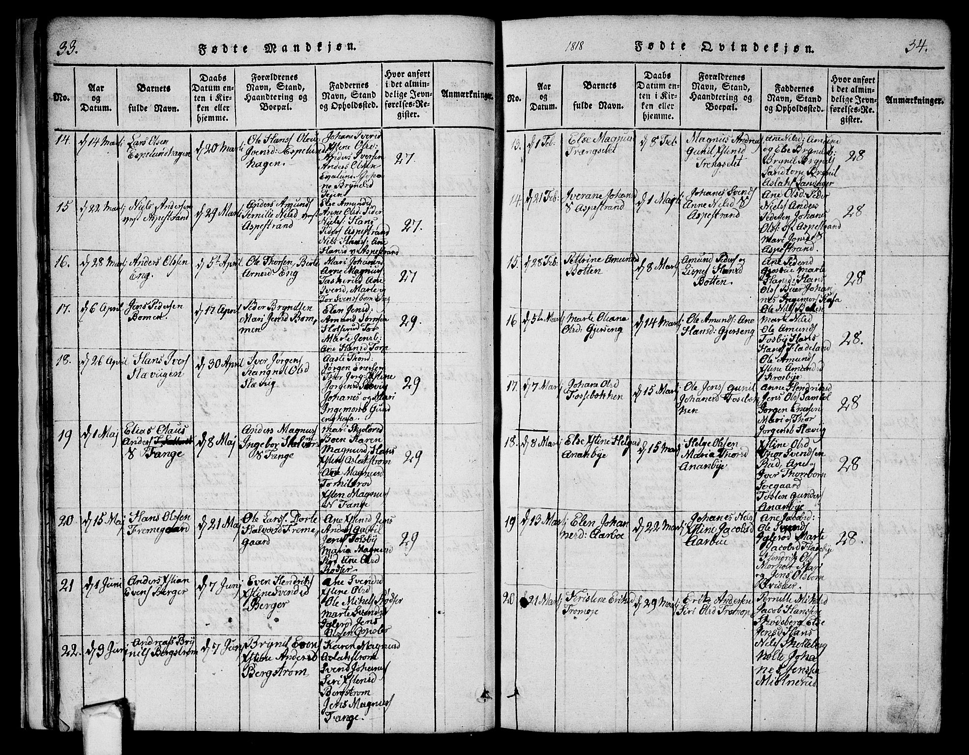 Aremark prestekontor Kirkebøker, AV/SAO-A-10899/G/Ga/L0001: Parish register (copy) no.  I 1, 1814-1834, p. 33-34