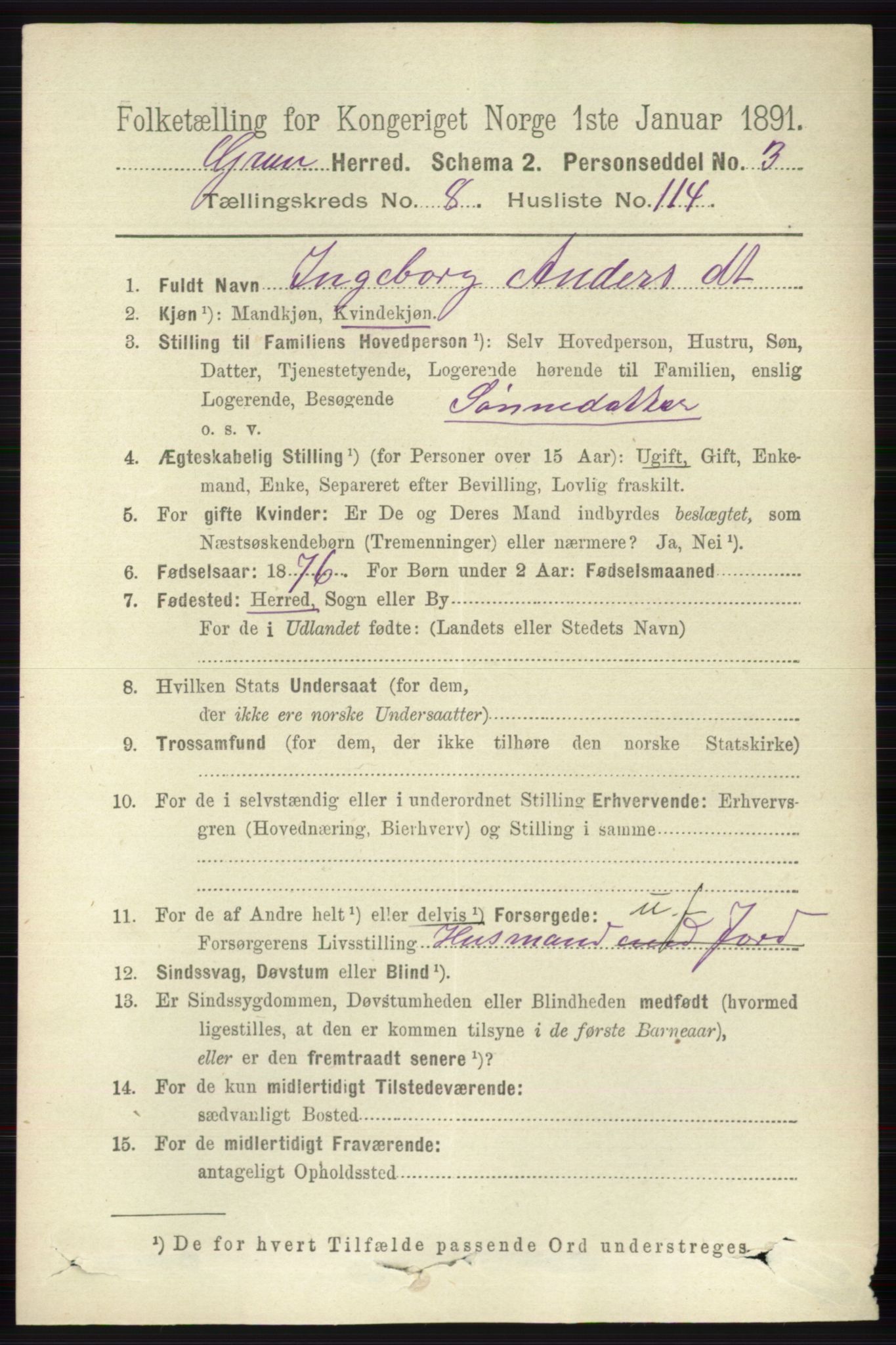 RA, 1891 census for 0534 Gran, 1891, p. 4051