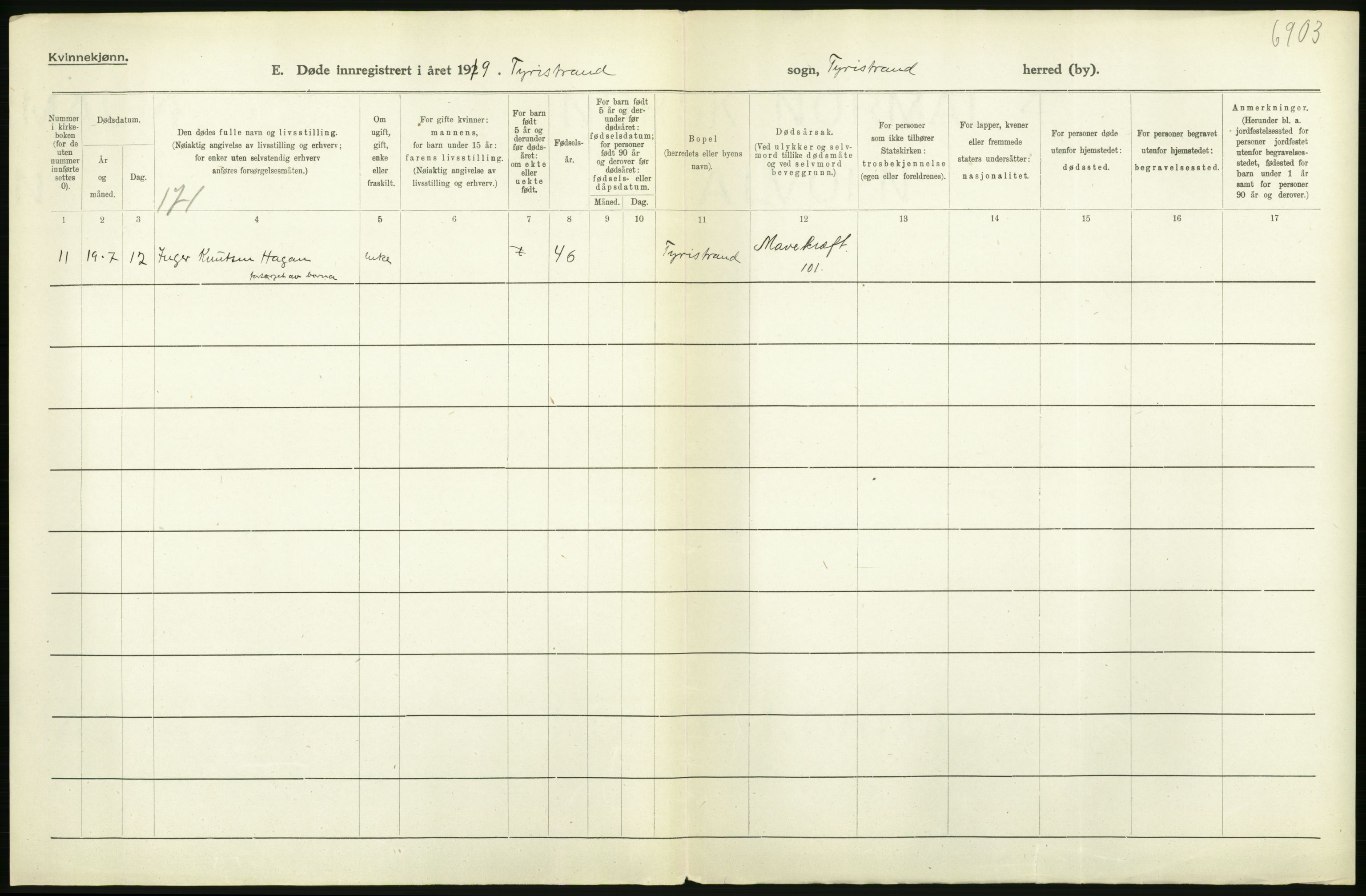 Statistisk sentralbyrå, Sosiodemografiske emner, Befolkning, RA/S-2228/D/Df/Dfb/Dfbi/L0018: Buskerud fylke: Døde. Bygder og byer., 1919, p. 6